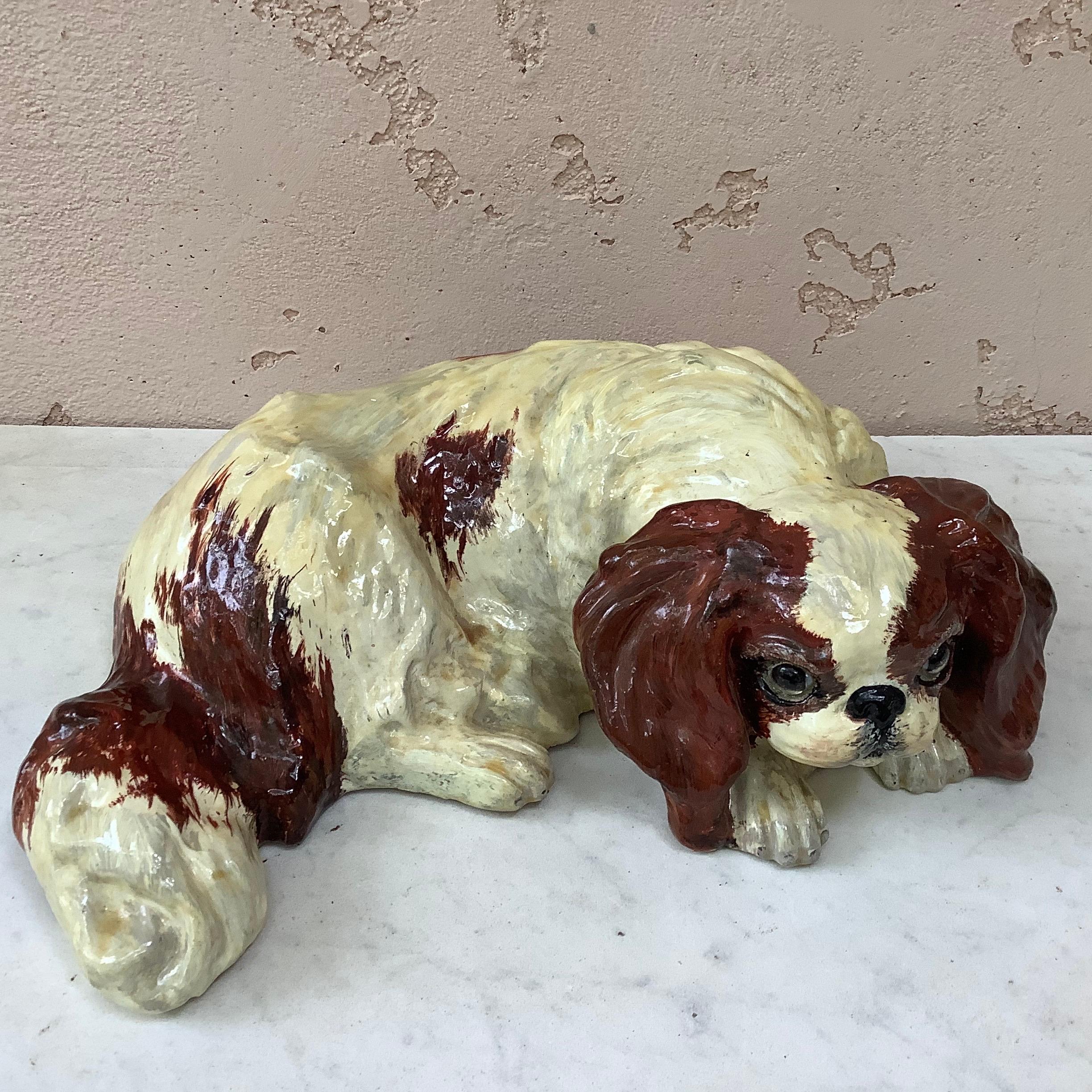 French large terracotta dog cavalier king Charles spaniel Bavent ( Normandie )