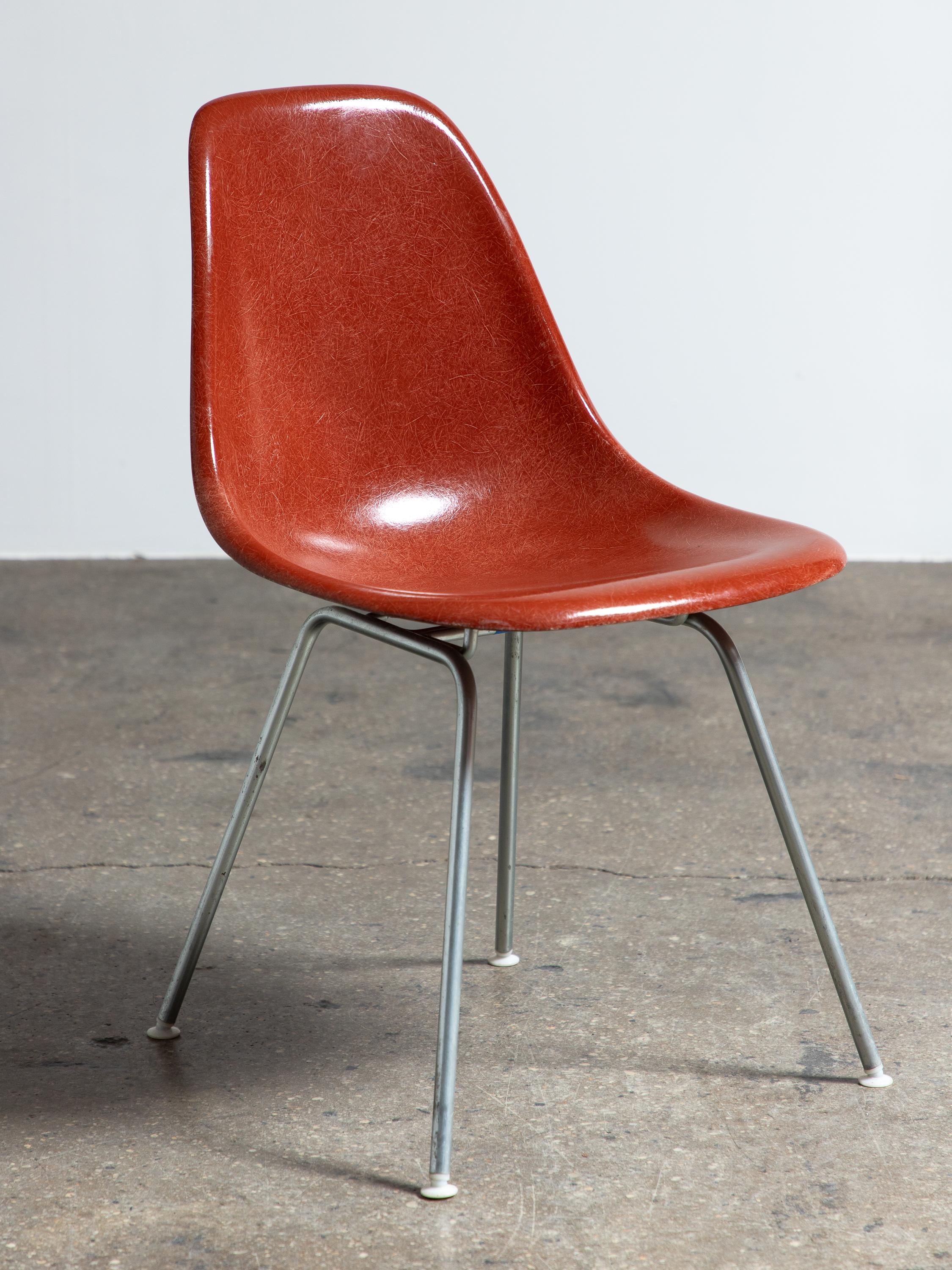 Mid-Century Modern Terracotta Eames for Herman Miller Vintage 1960s Fiberglass Shell Chairs For Sale
