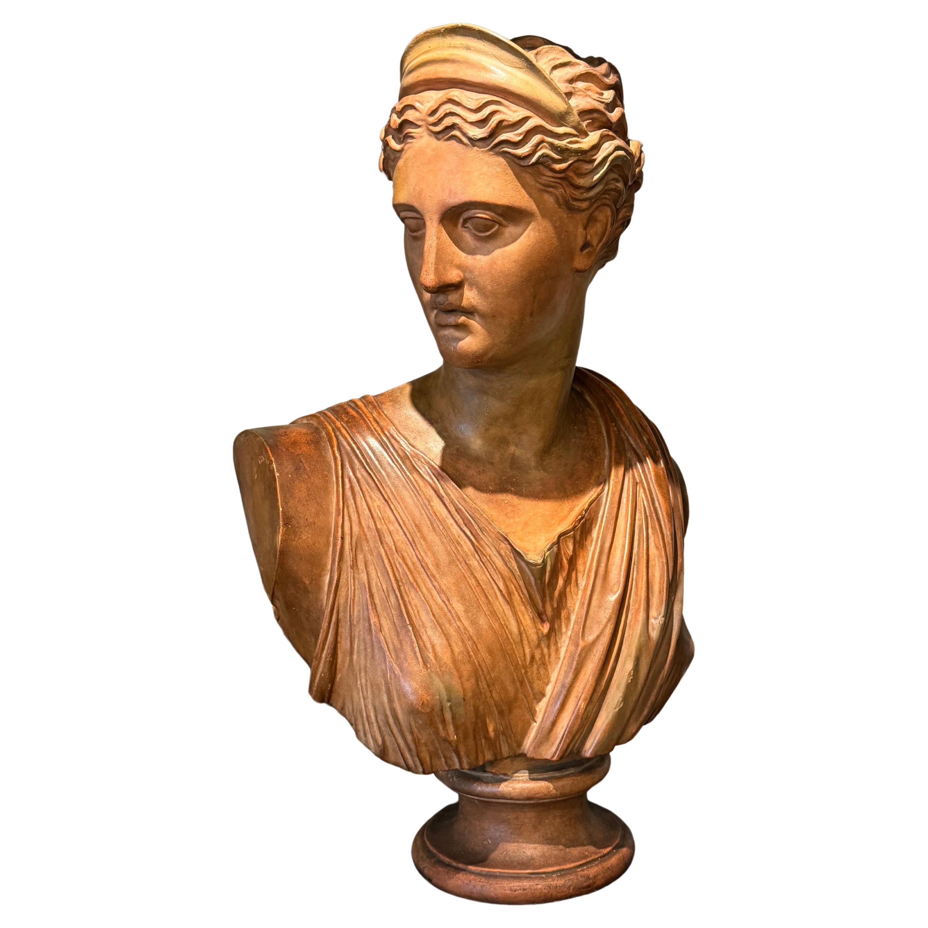 Hand-Carved Terracotta Female Italian Bust, Circa 1870 For Sale