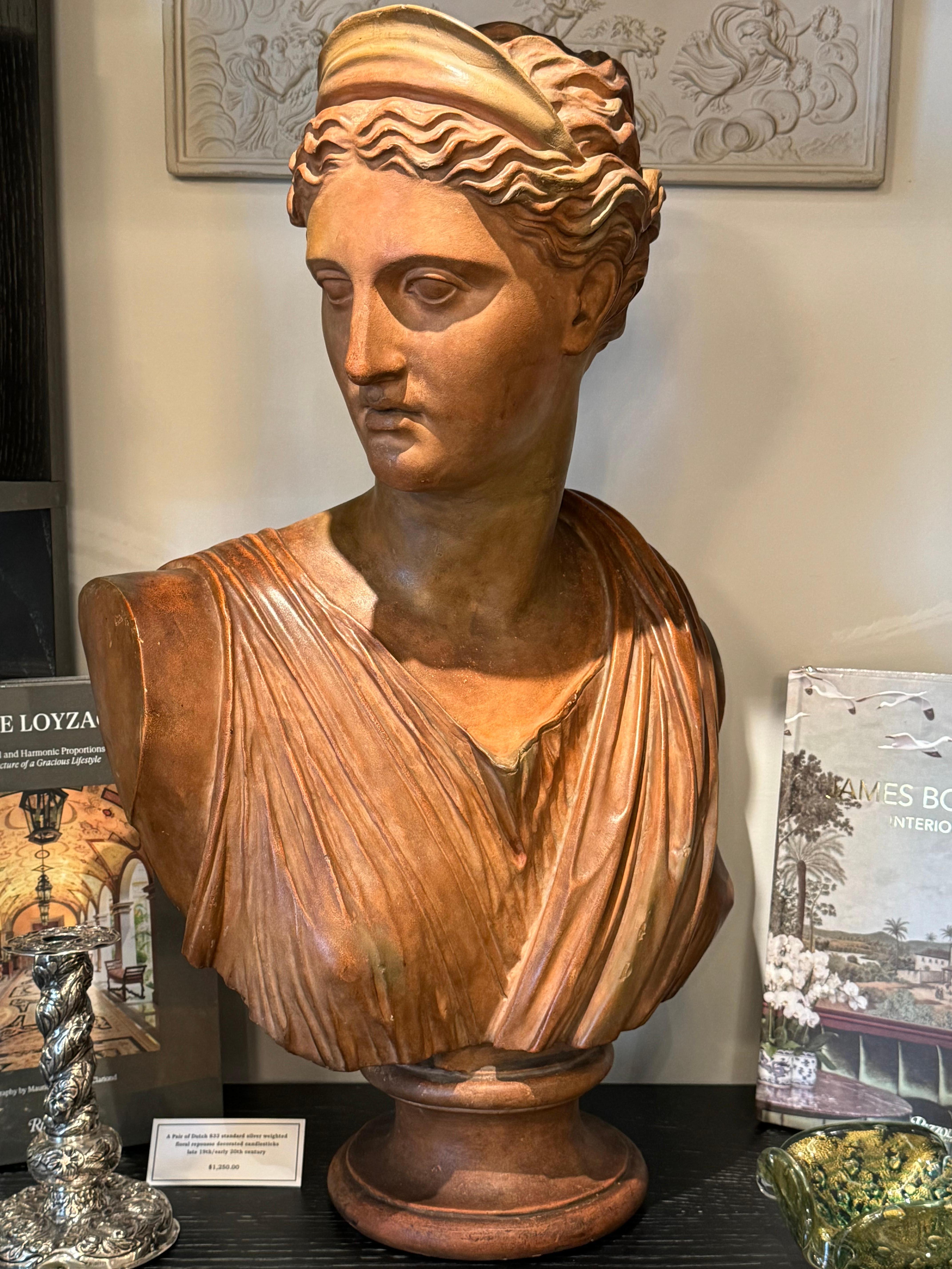 Terracotta Female Italian Bust, Circa 1870 In Excellent Condition For Sale In West Hollywood, CA