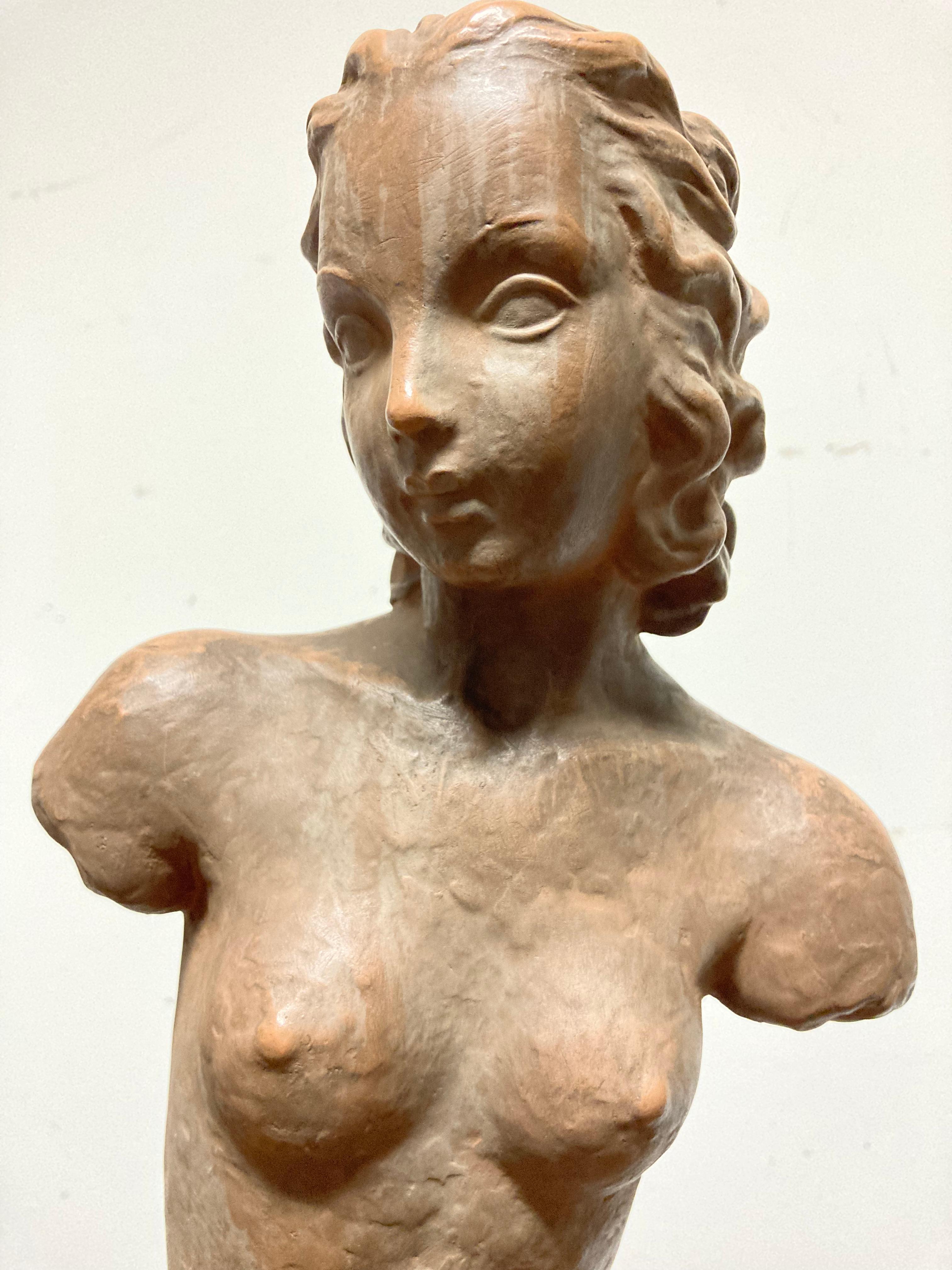 Glazed Terracotta Female Nude, Austrian Art Deco, Goldscheider, Vienna For Sale