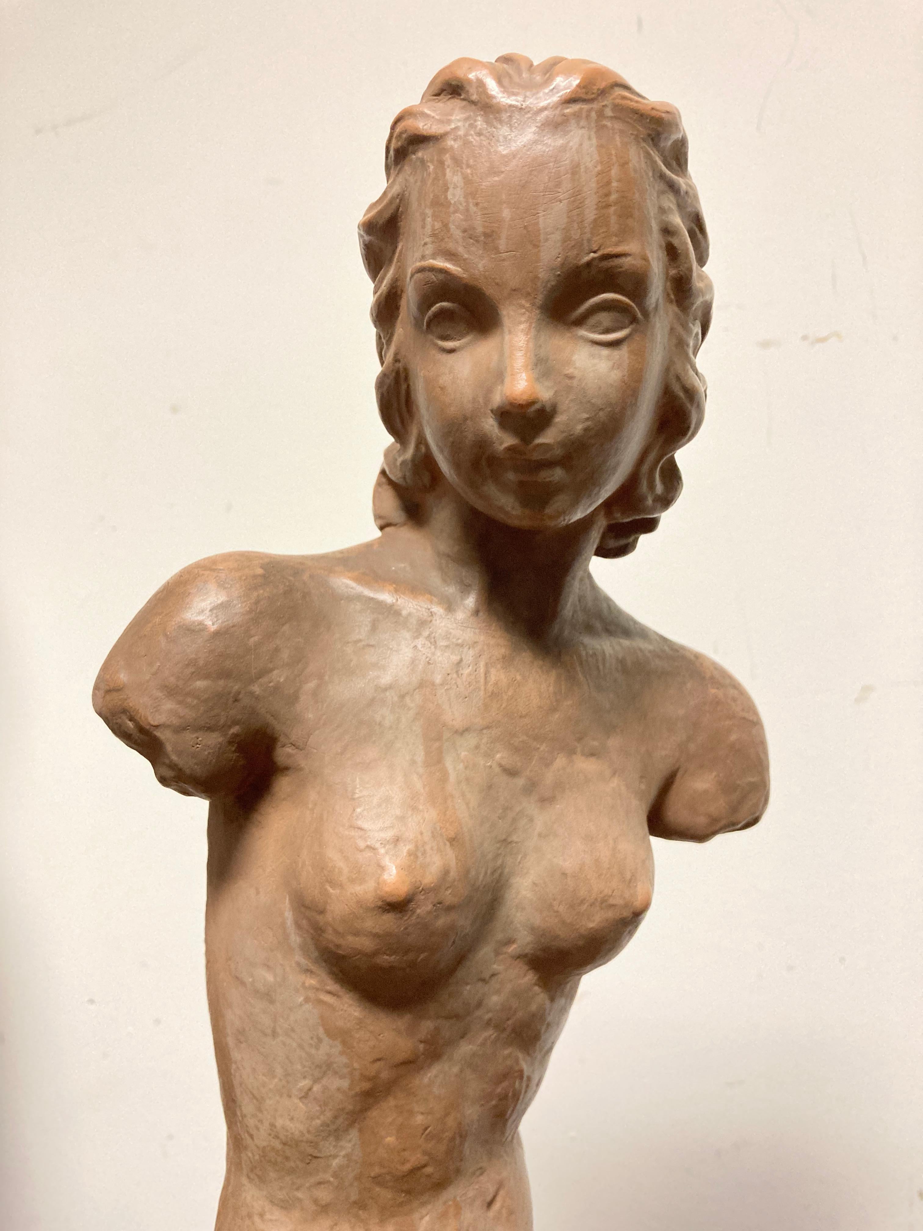 Terracotta Female Nude, Austrian Art Deco, Goldscheider, Vienna In Good Condition For Sale In Stamford, CT