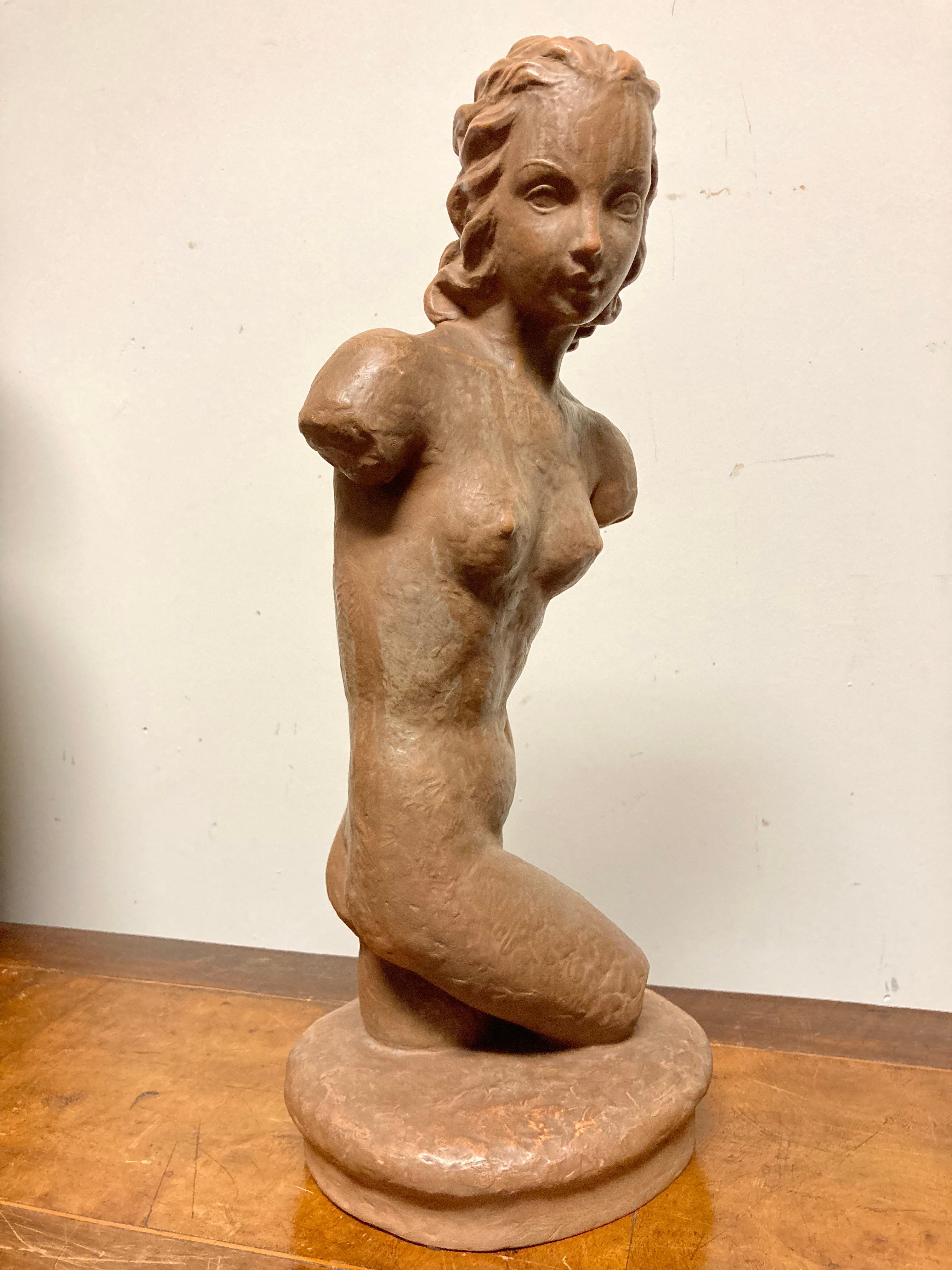 Ceramic Terracotta Female Nude, Austrian Art Deco, Goldscheider, Vienna For Sale