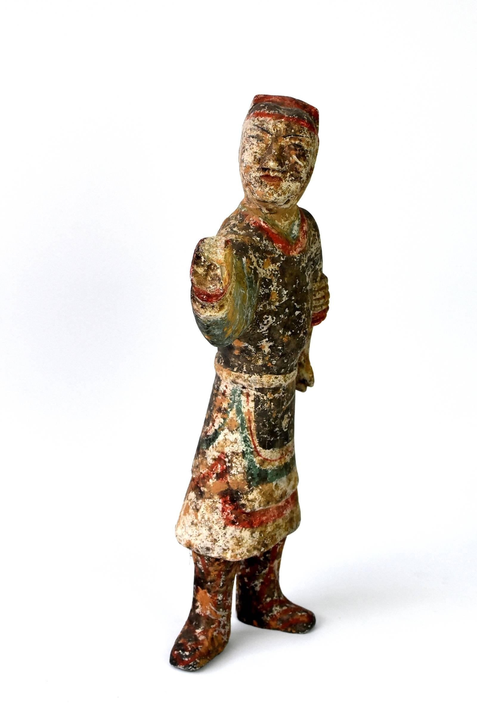 Pottery Figure, Han Terracotta Servant In Good Condition In Somis, CA