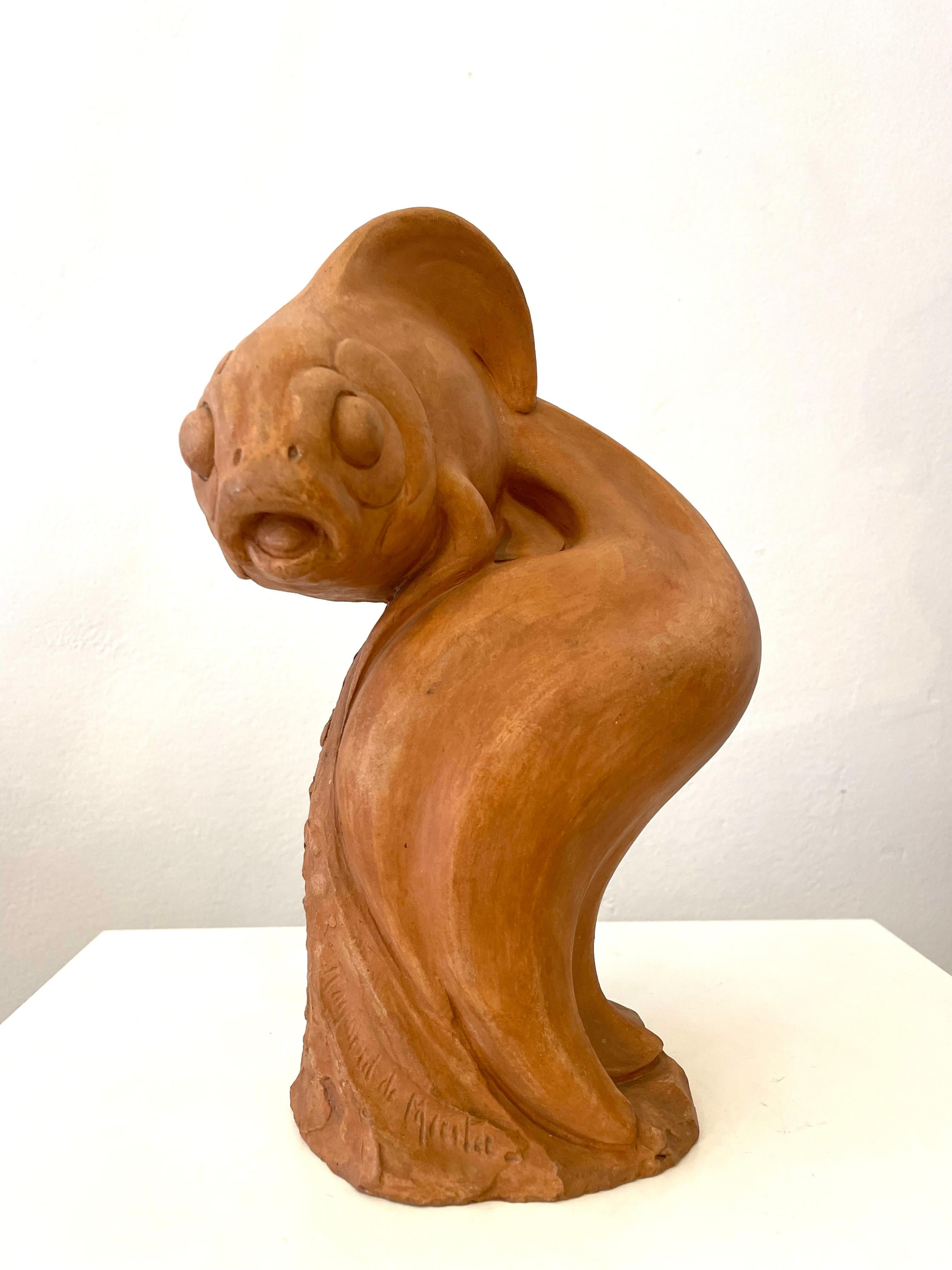 Terracotta fish sculpture by Raymond de Meester - Belgium, 1940s.