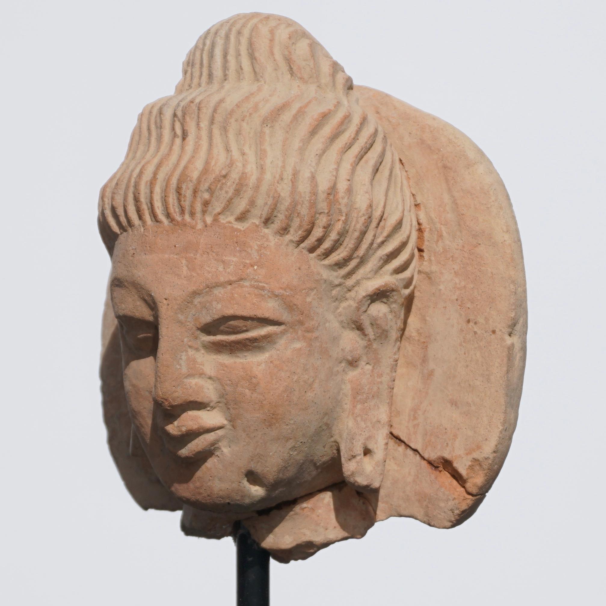 Terrakotta-Gandhara-Buddha-Kopf:: 3.-4. Jahrhundert (Griechisch-römisch)