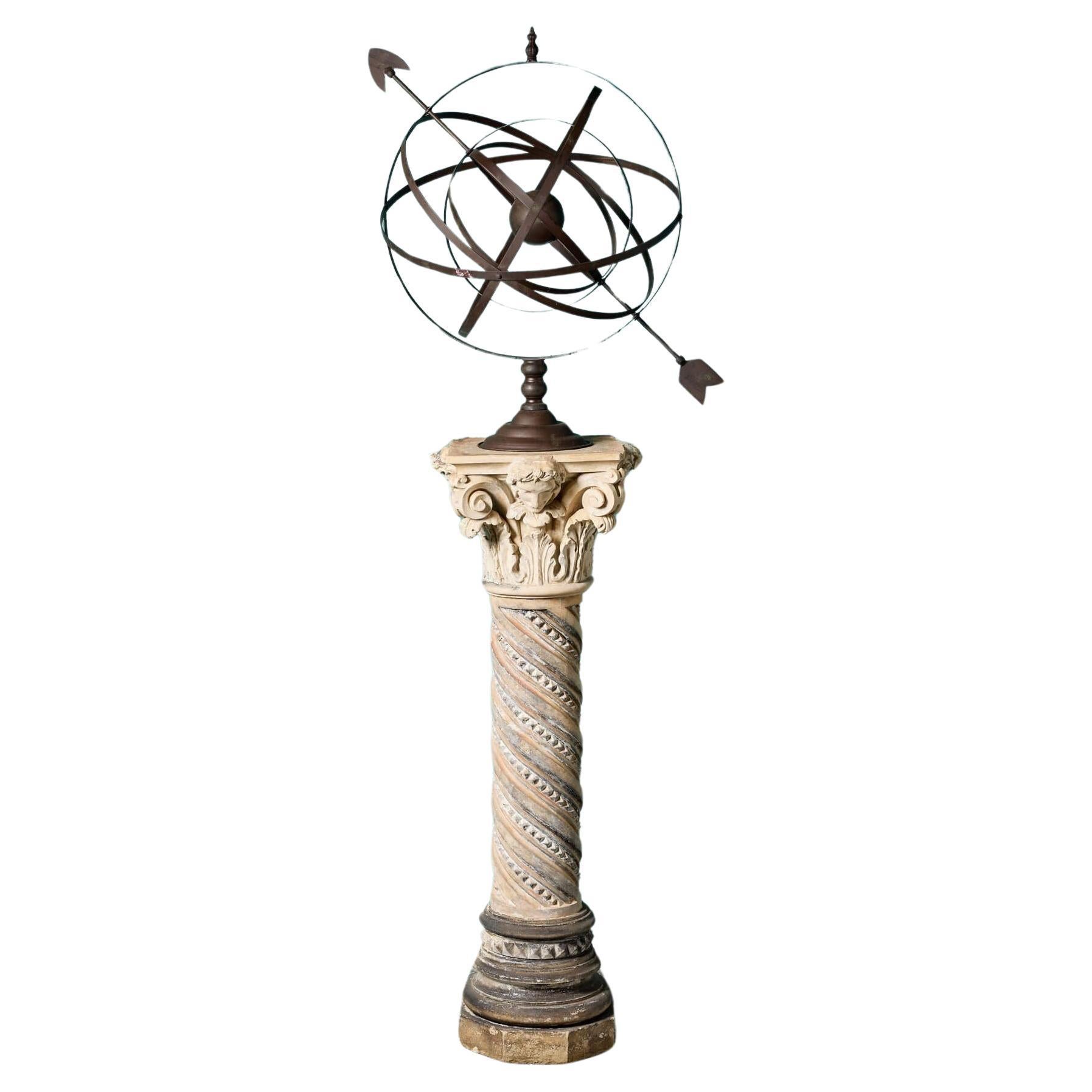 Antique Terracotta Garden Armillary Sundial For Sale