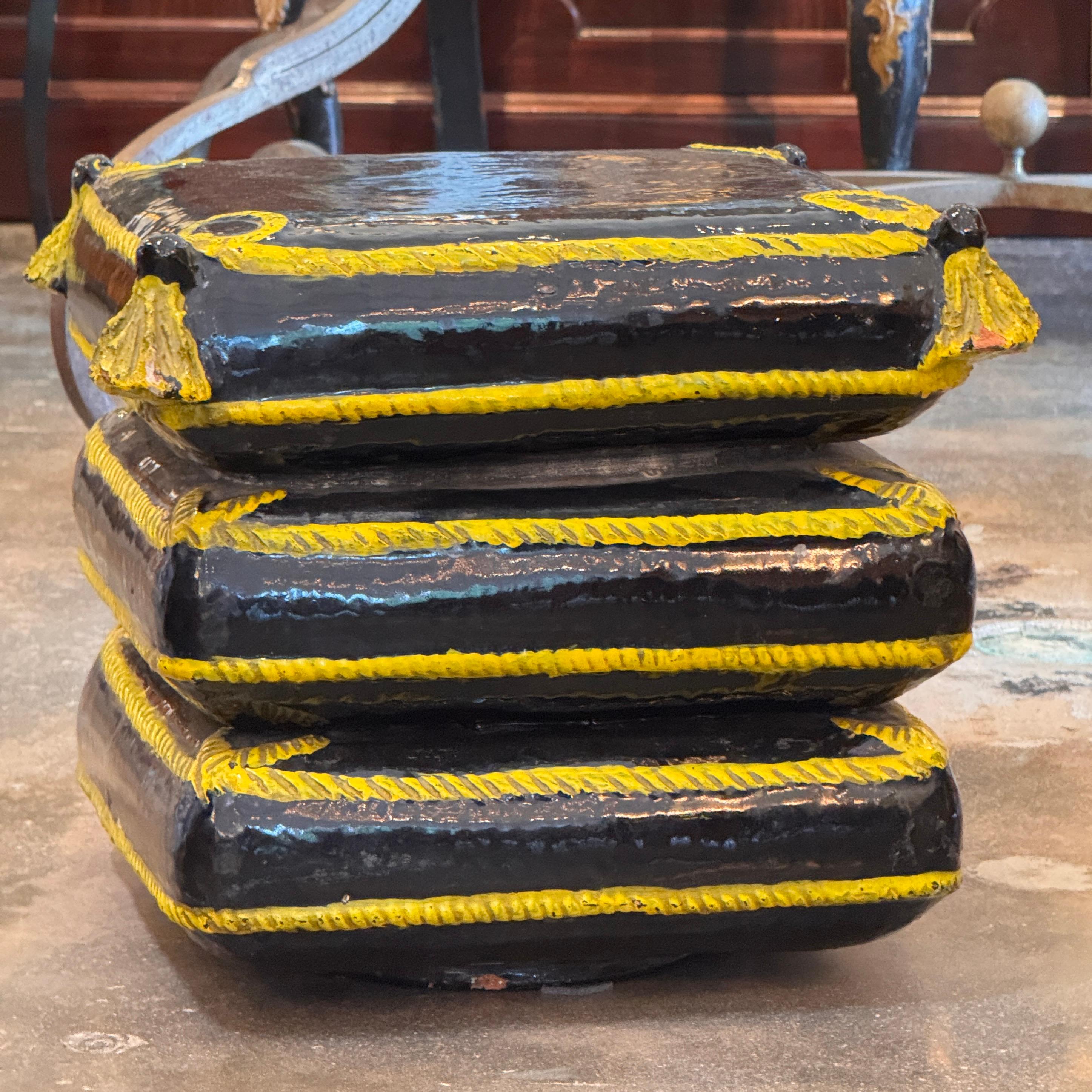 Italian Terracotta Garden Seat in the Form of Stacked Cushions For Sale