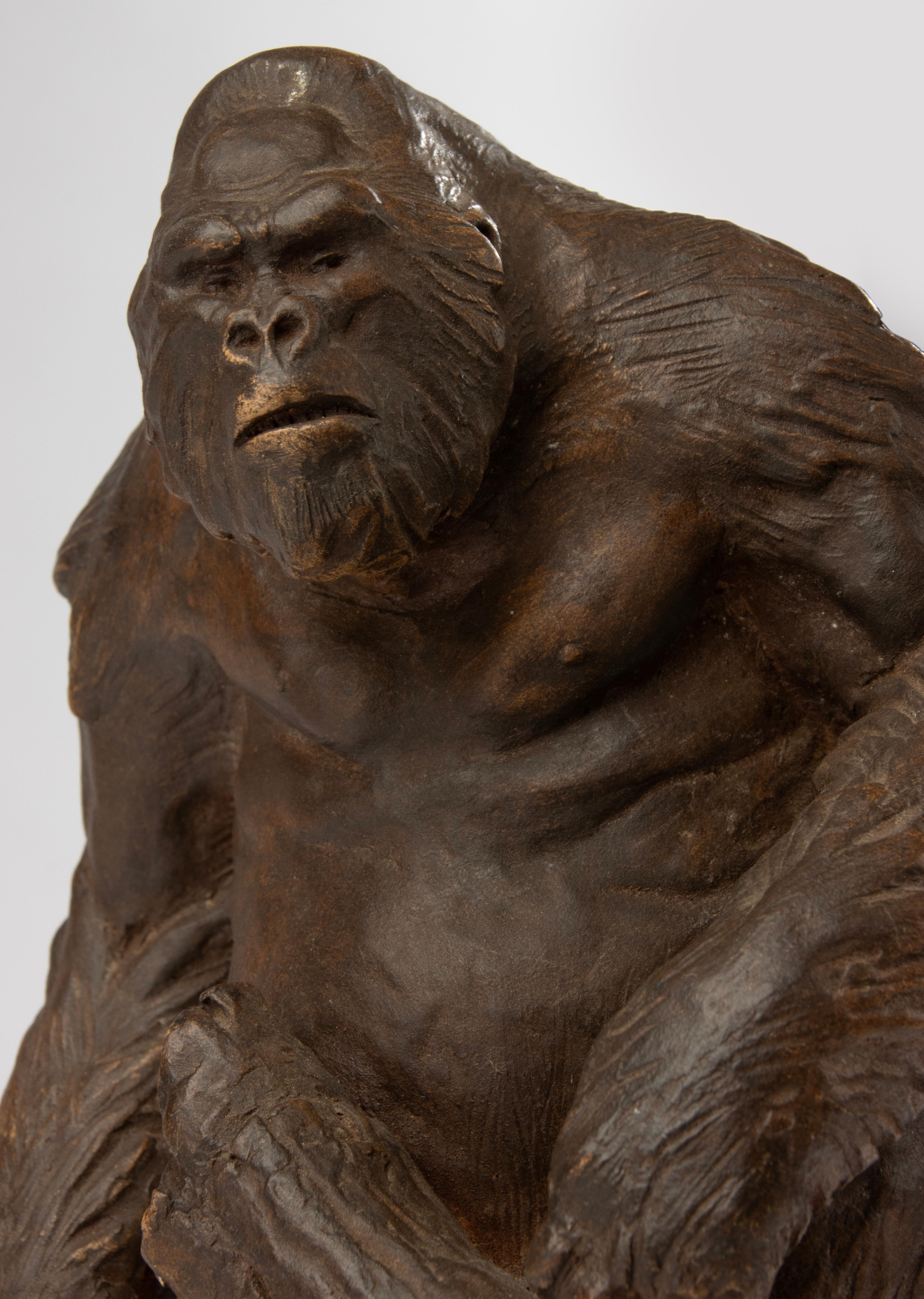Terracotta Gorilla Sculpture - made by the Belgian Artist CHEM M For Sale 9