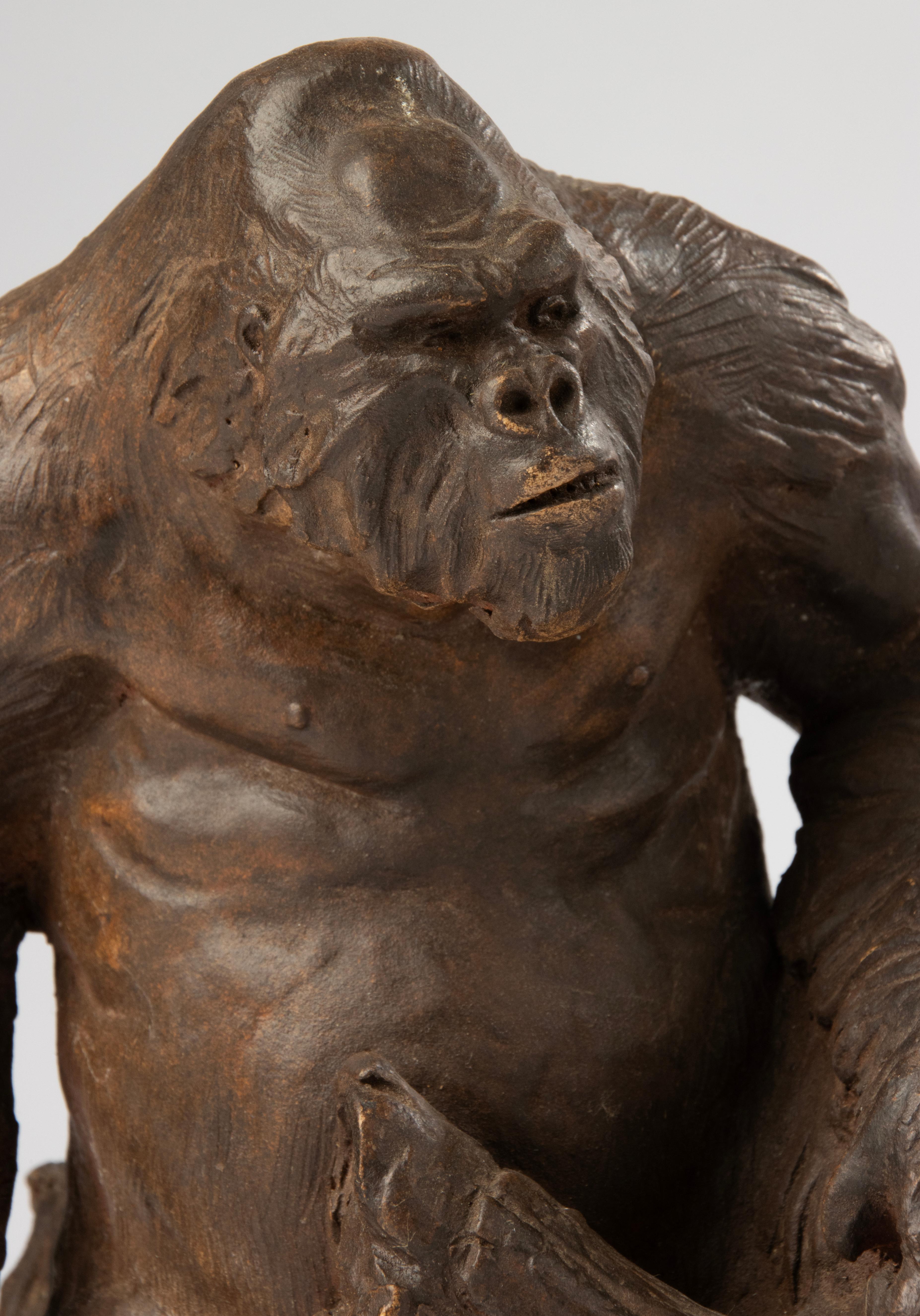 Modern Terracotta Gorilla Sculpture - made by the Belgian Artist CHEM M For Sale