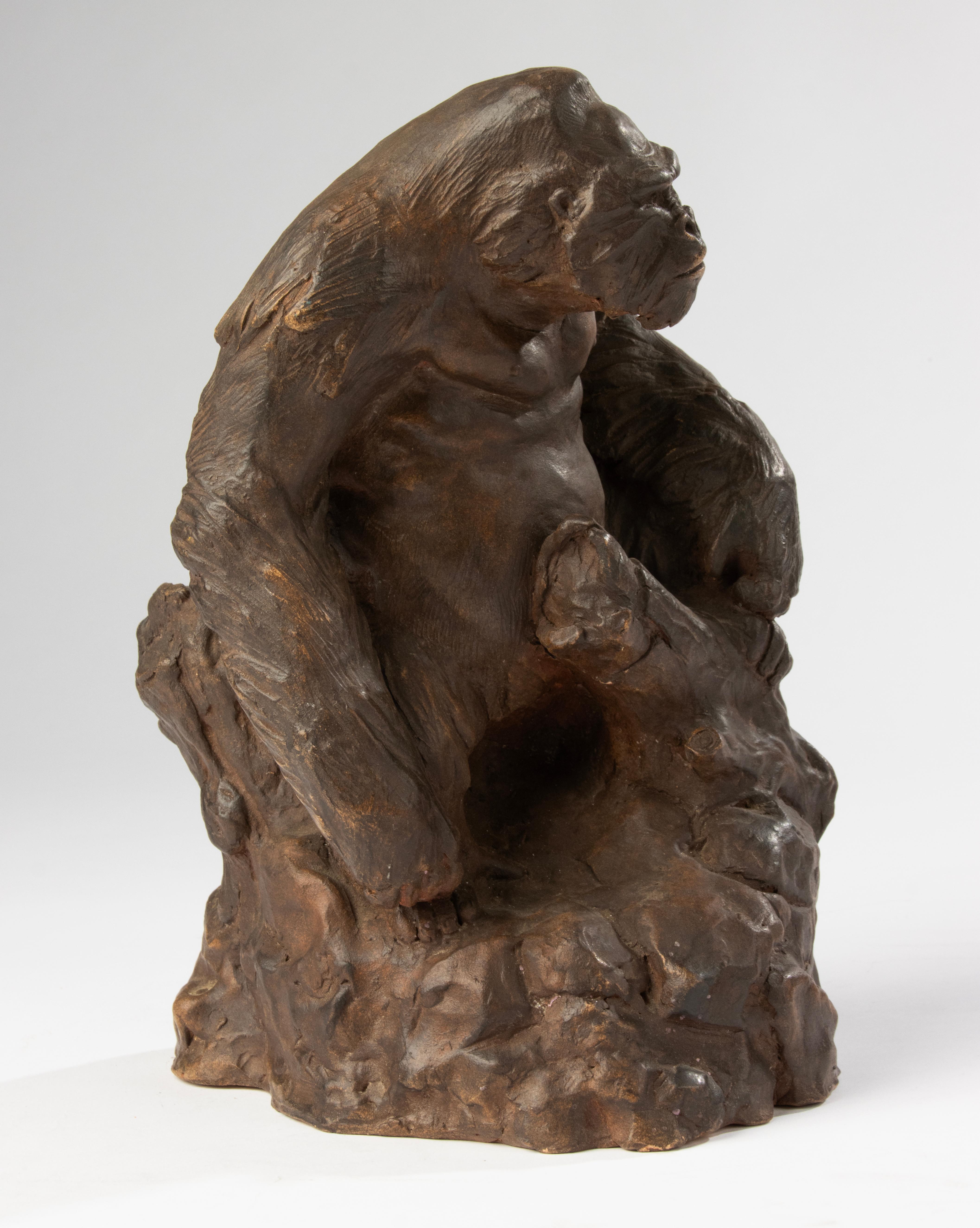 Hand-Crafted Terracotta Gorilla Sculpture - made by the Belgian Artist CHEM M For Sale