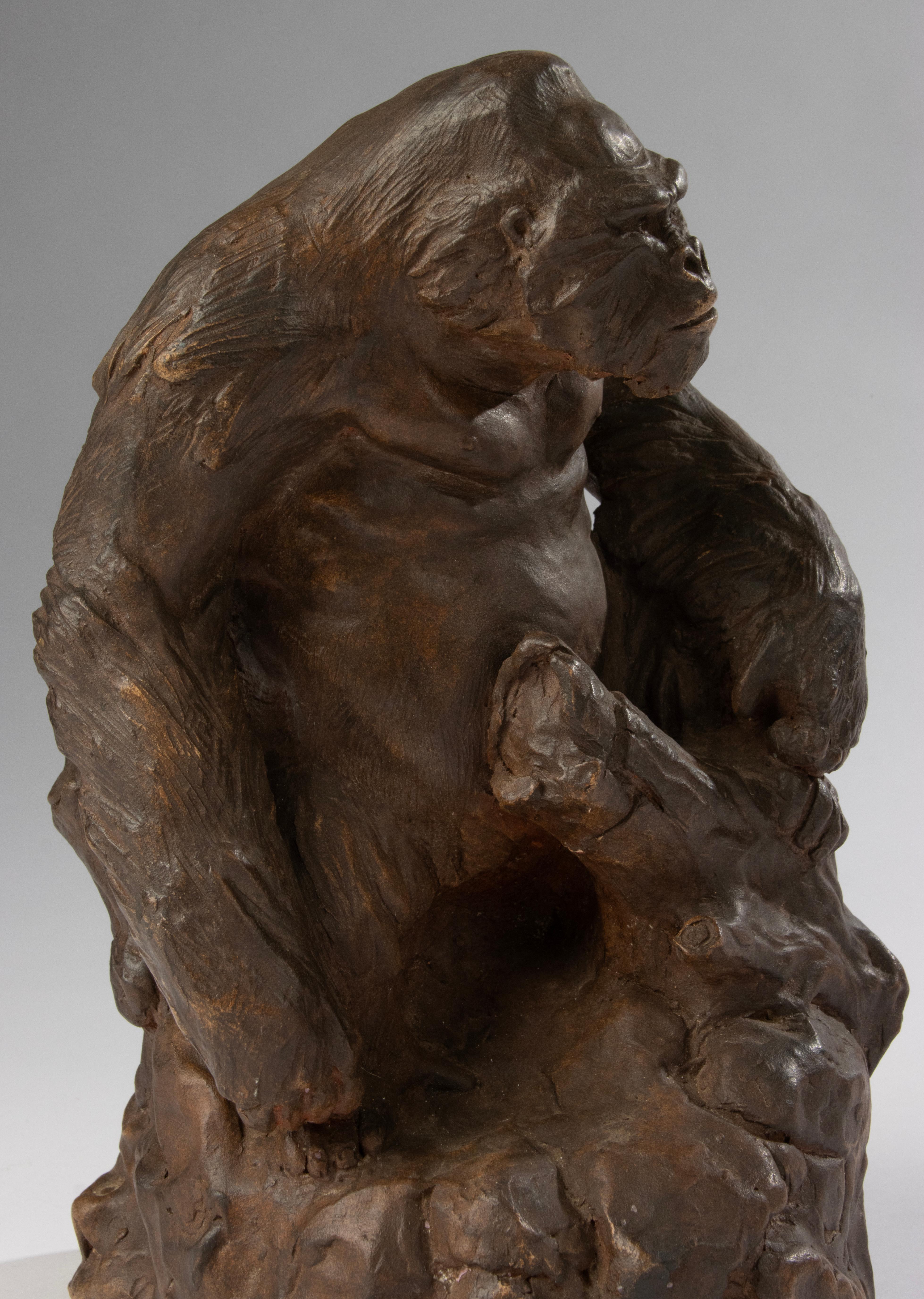 Contemporary Terracotta Gorilla Sculpture - made by the Belgian Artist CHEM M For Sale