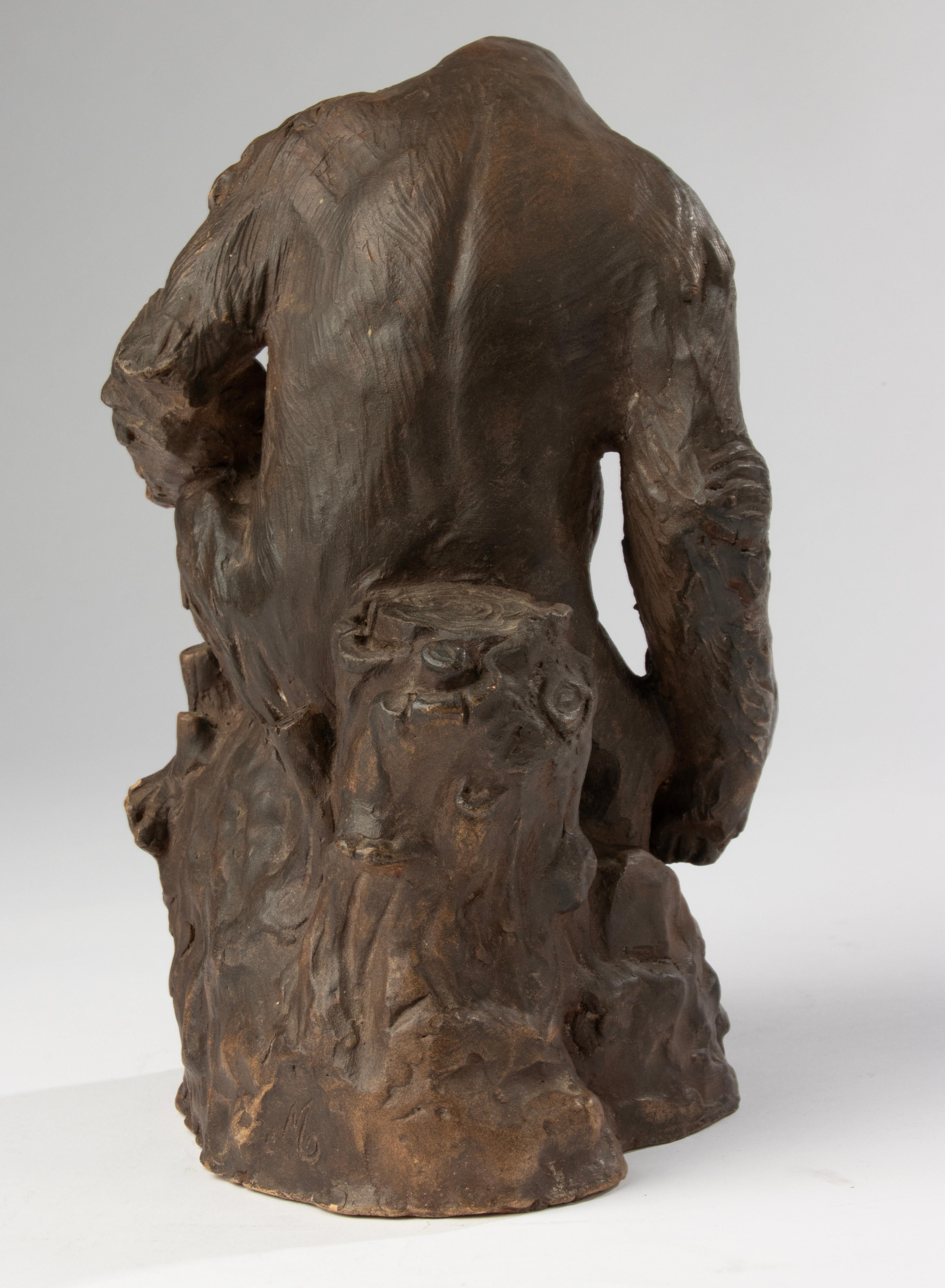 Terracotta Gorilla Sculpture - made by the Belgian Artist CHEM M For Sale 1