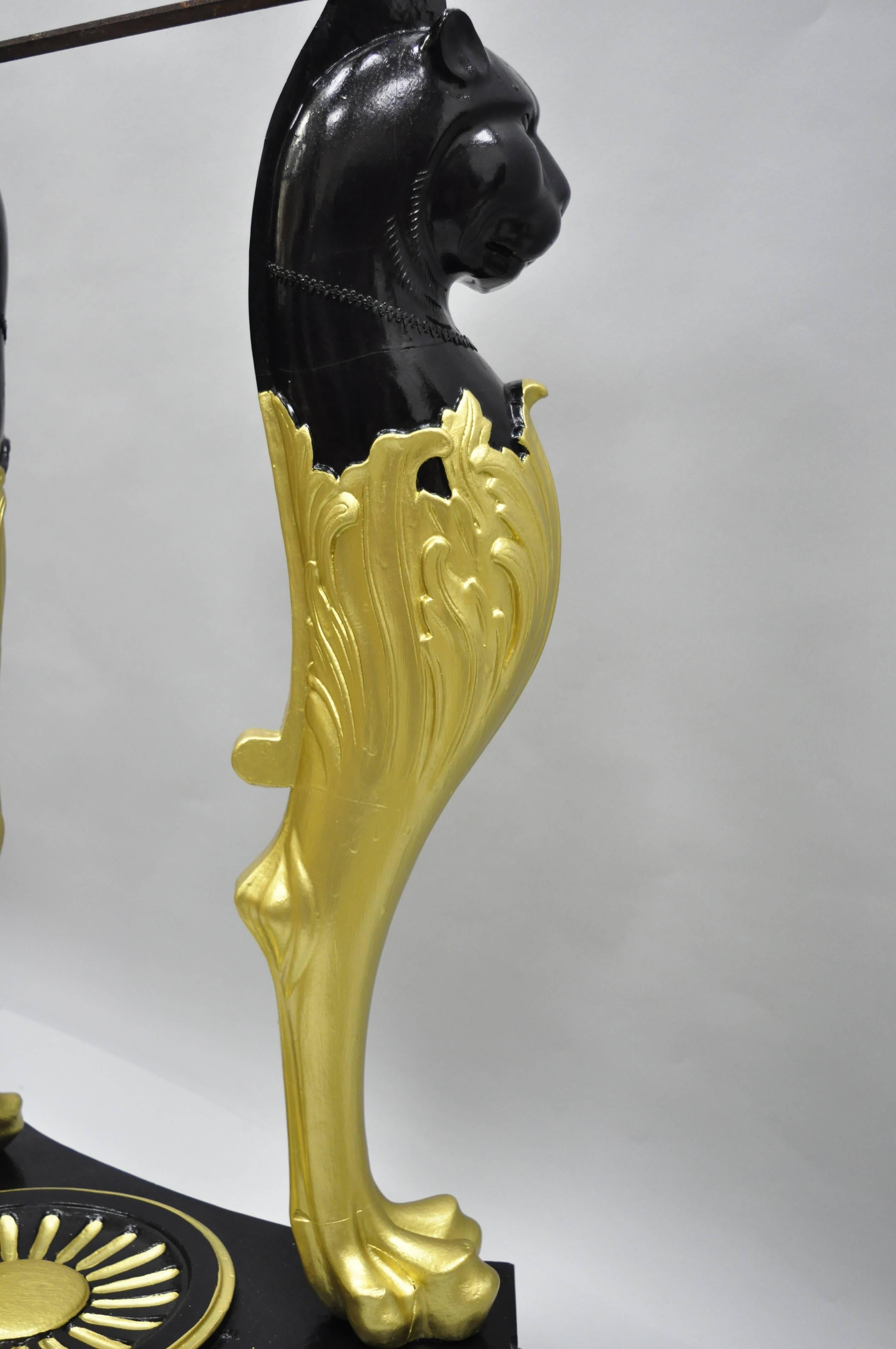 Pair of Terracotta & Granite French Empire Black & Gold Lion Center Side Tables 3