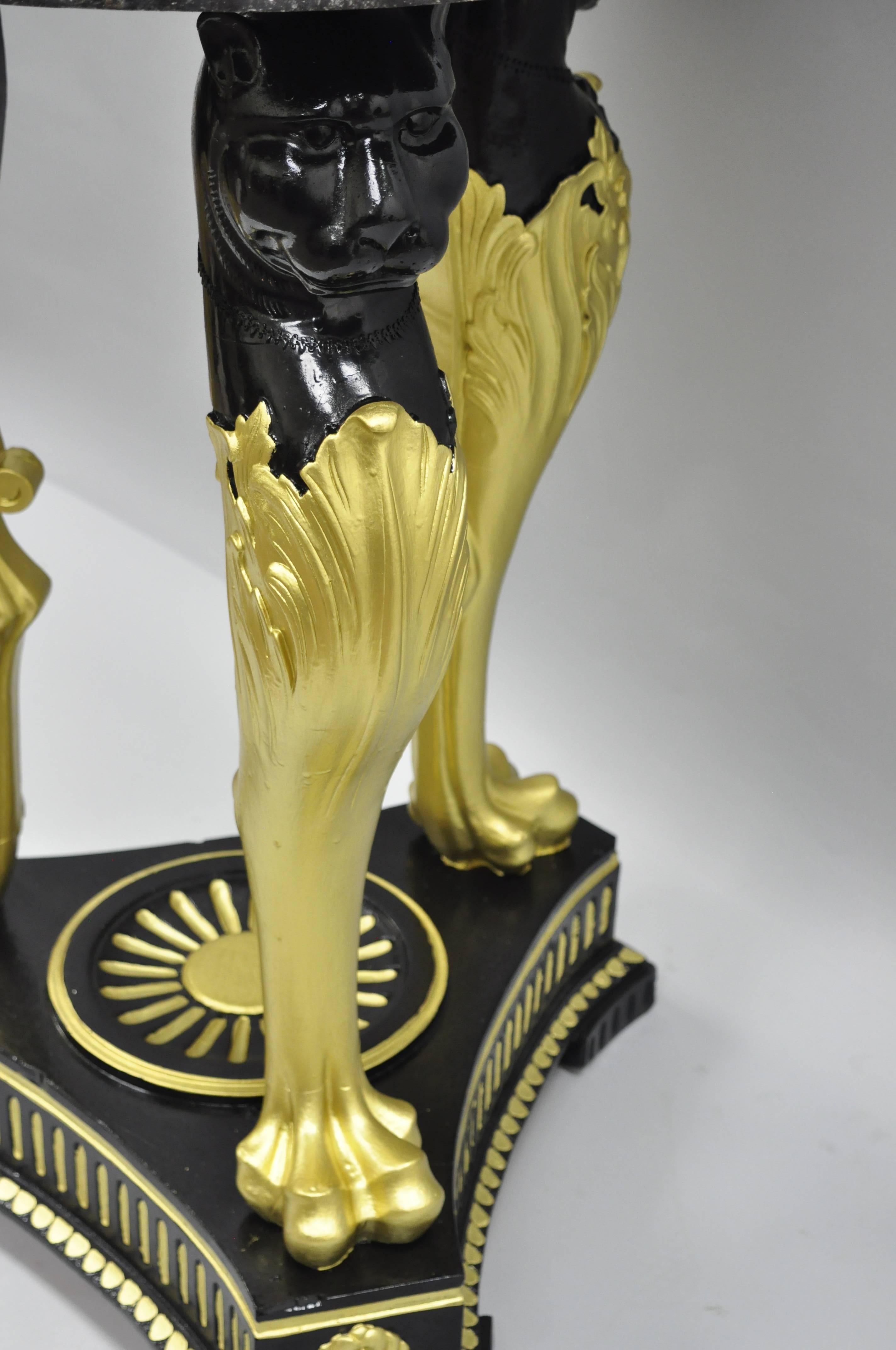 Pair of Terracotta & Granite French Empire Black & Gold Lion Center Side Tables 10