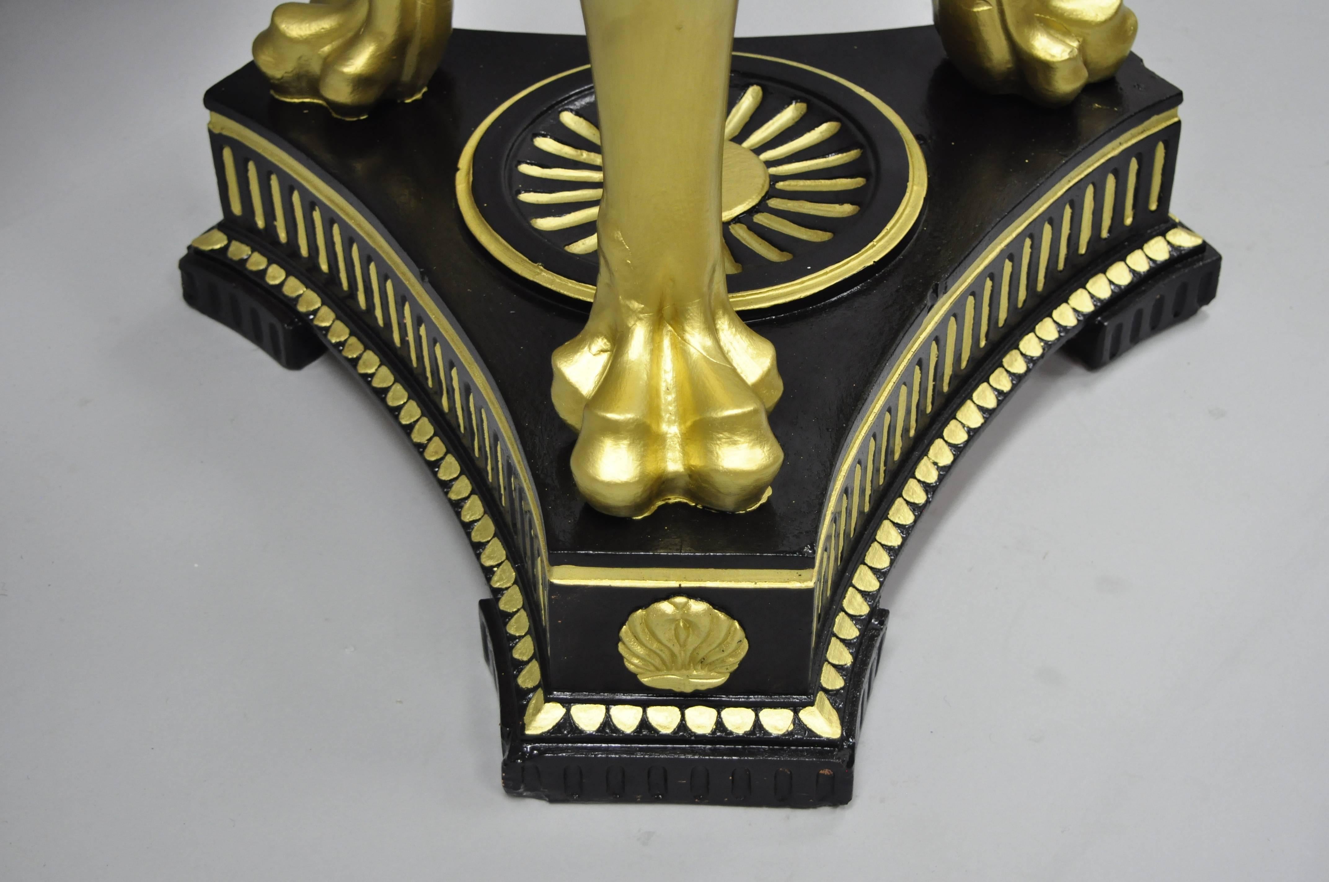 European Pair of Terracotta & Granite French Empire Black & Gold Lion Center Side Tables
