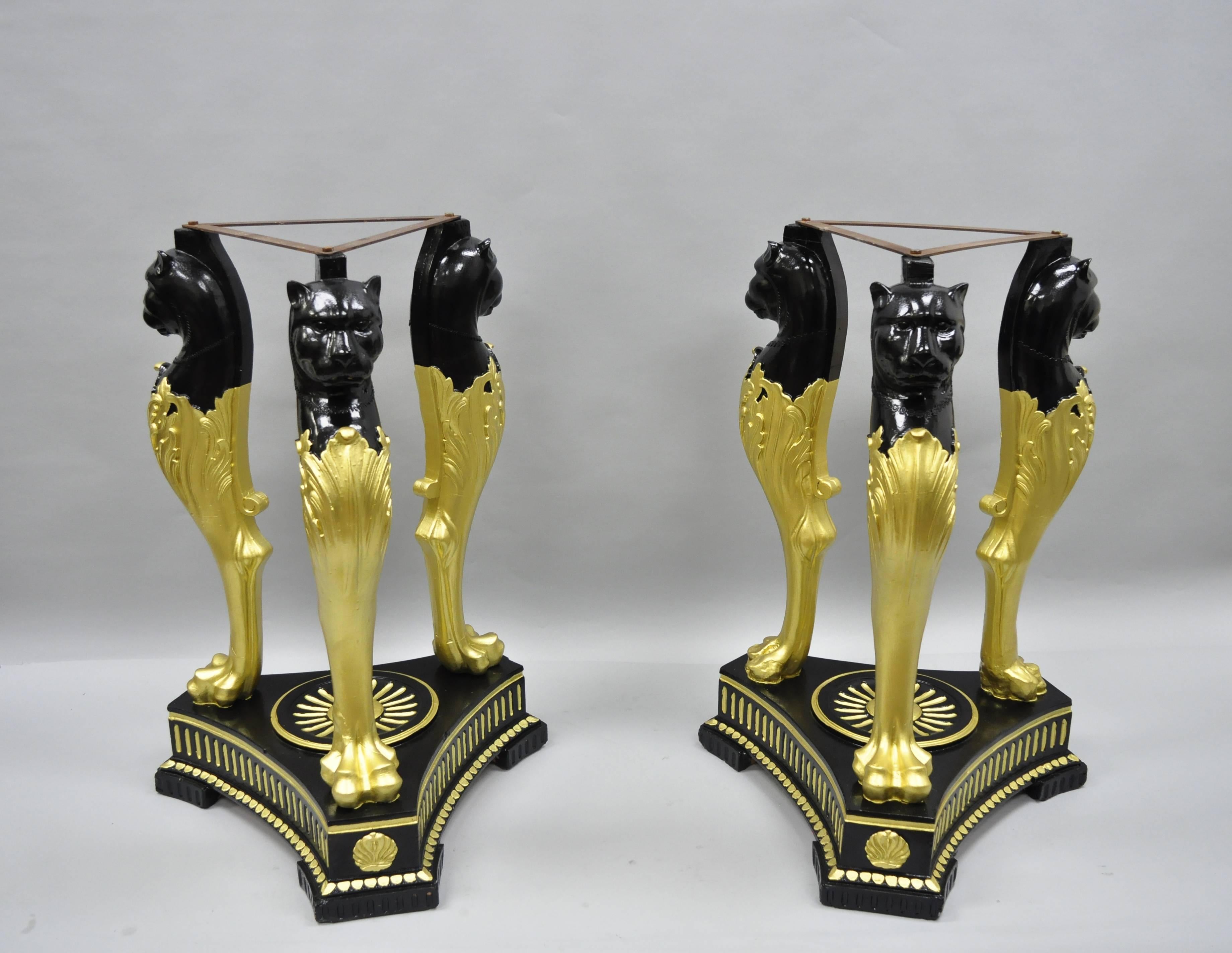Pair of Terracotta & Granite French Empire Black & Gold Lion Center Side Tables 1