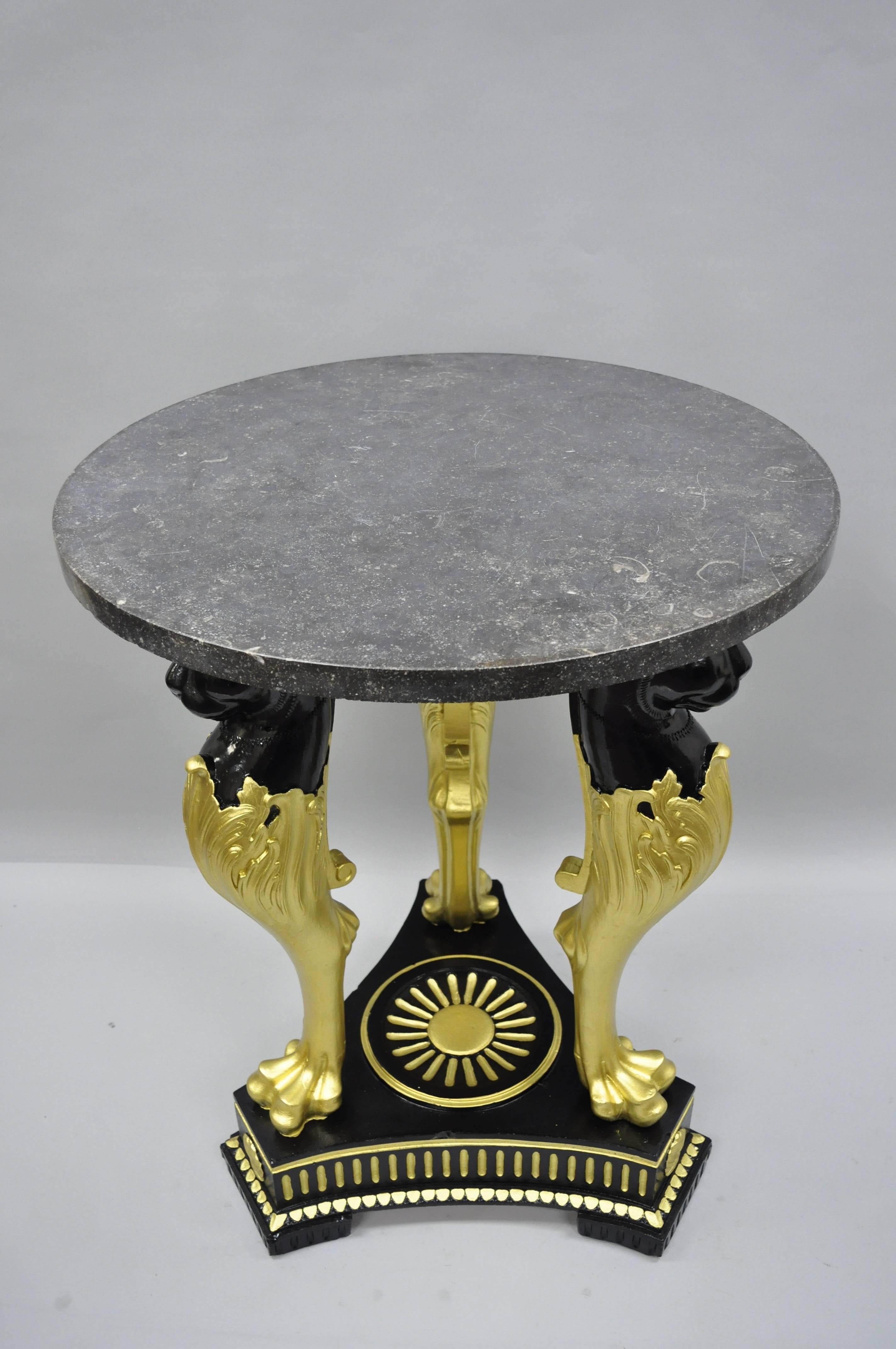 Pair of Terracotta & Granite French Empire Black & Gold Lion Center Side Tables 2