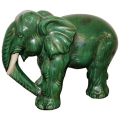 Terracotta Green Glazed Elephant