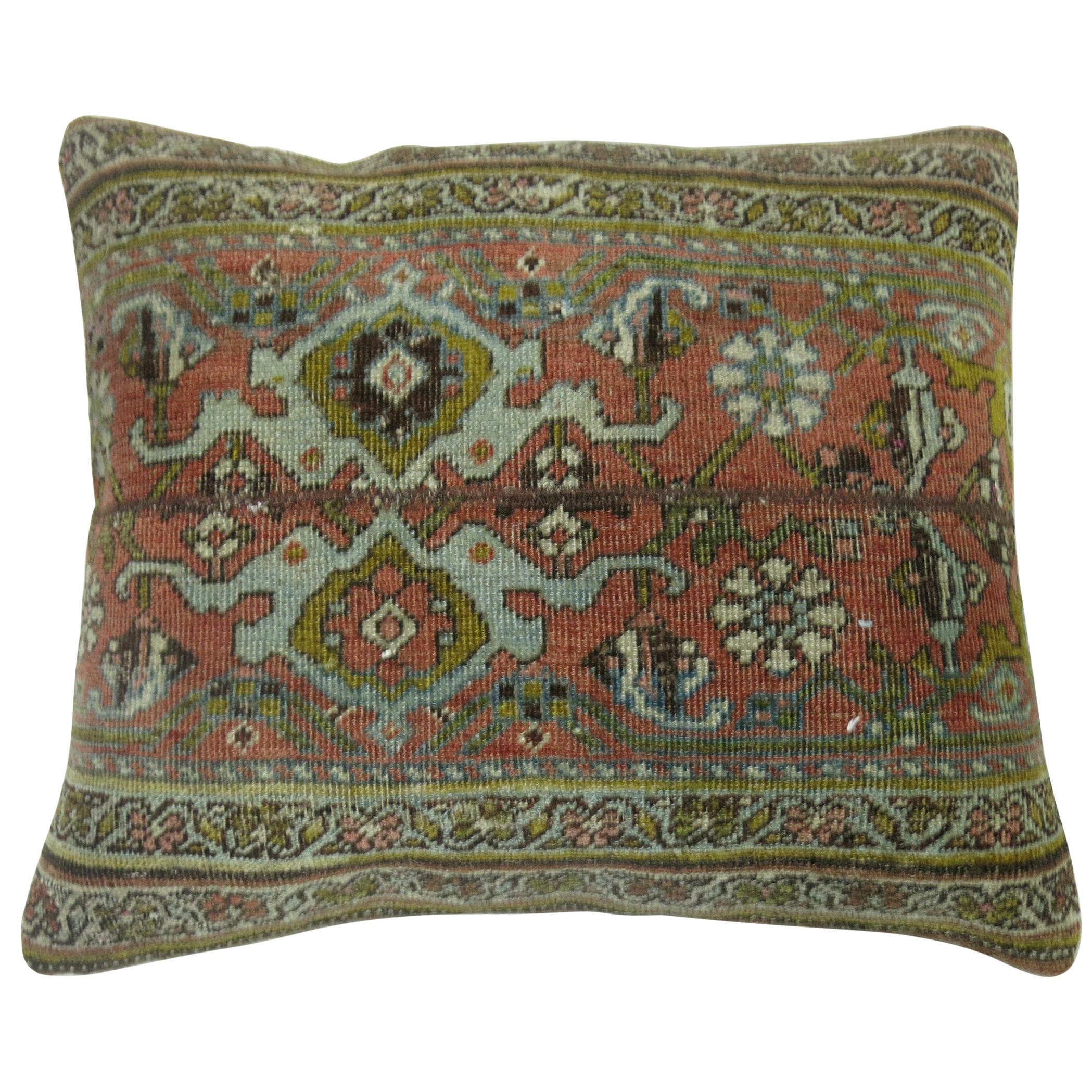 Terracotta Green Persian Bidjar Rug Border Pillow