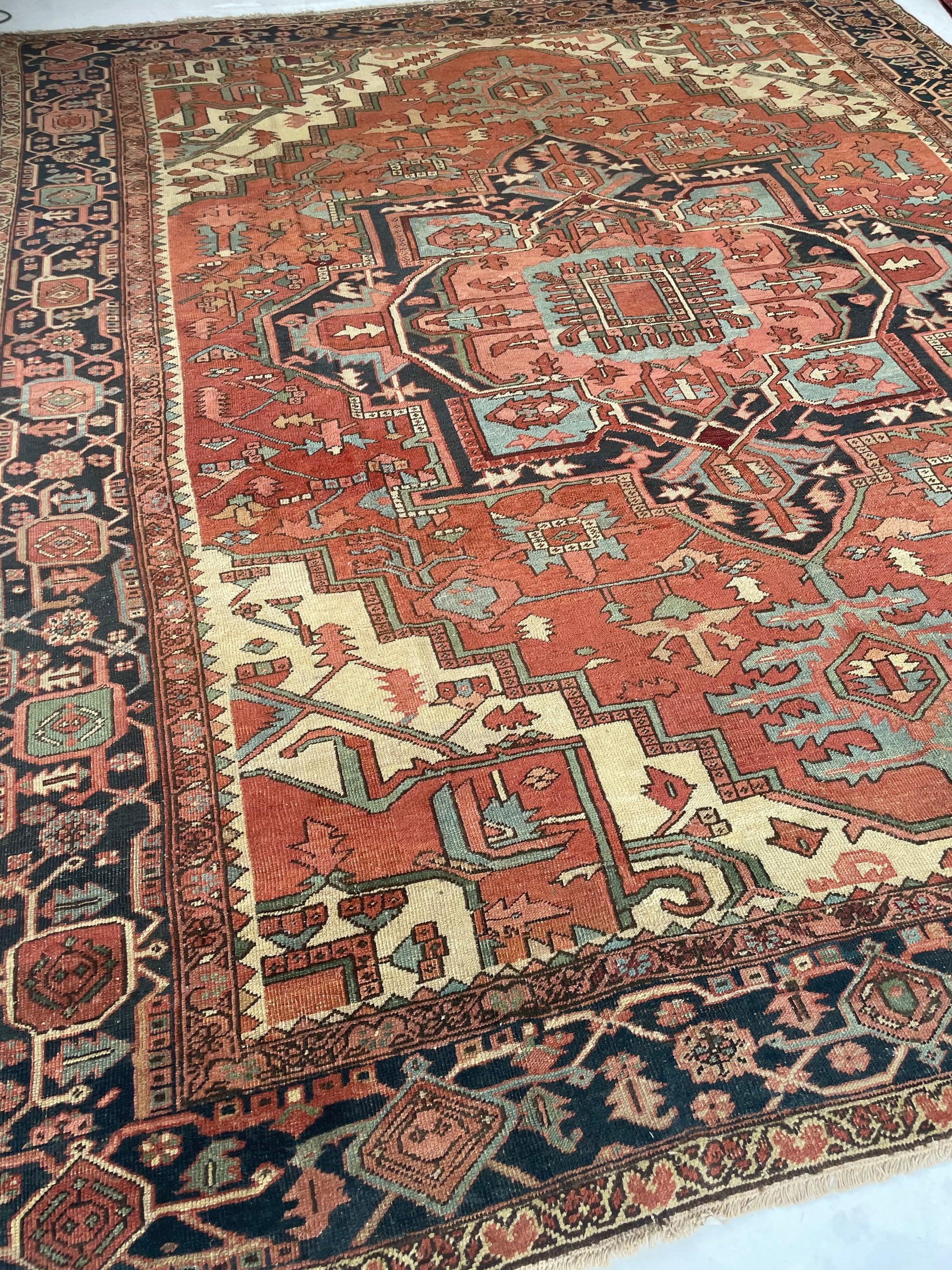 Gorgeous Terracotta Hues with Grassy Green & Ice Blue Antique Serapi-Heriz

About: Absolutely divine Color Palette - Filled with Terracotta & Clay ground, with piercing Grassy Greens, Icy Blues, and lots of nice Antique Beige.  This is an Earthy