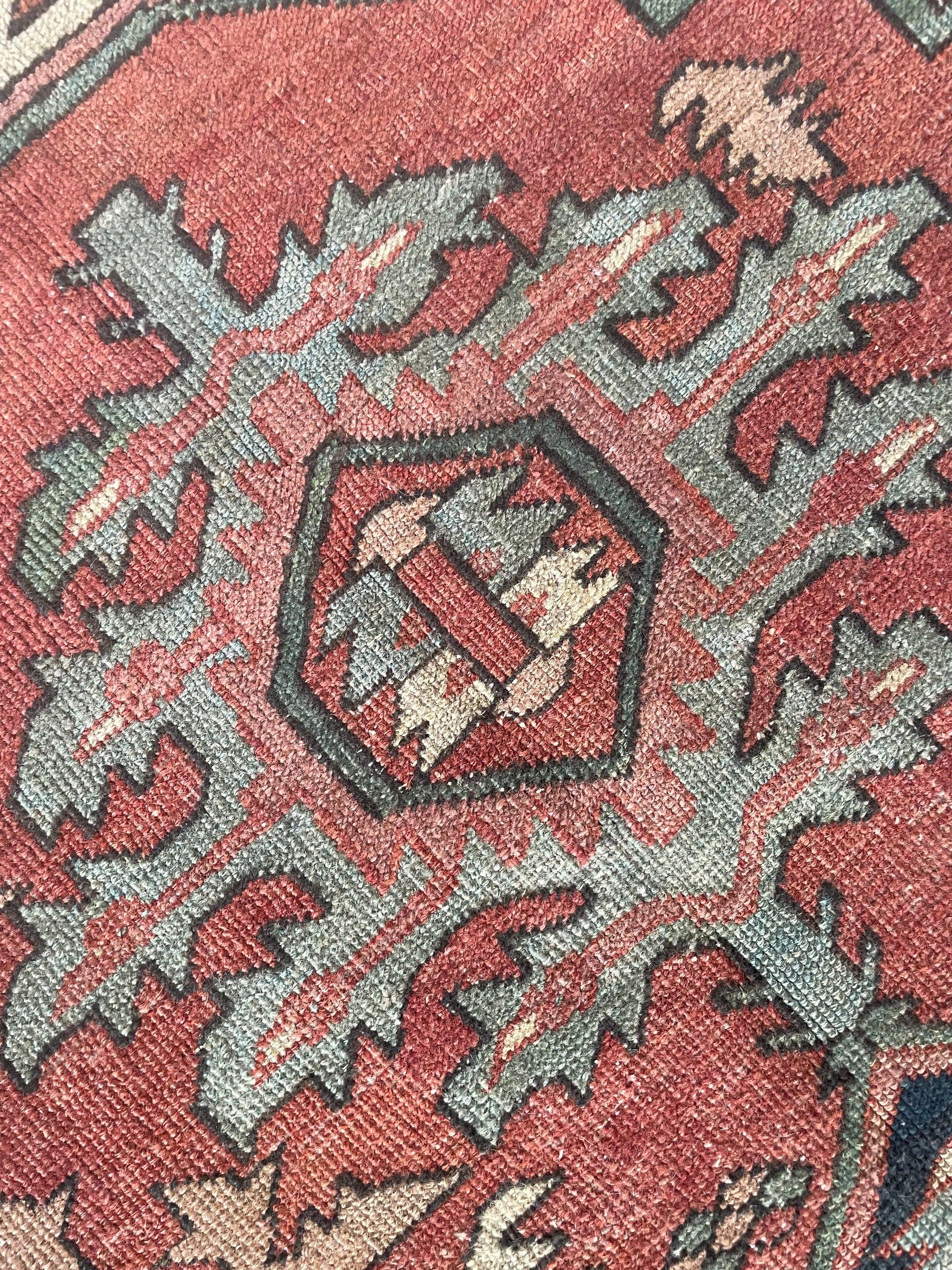 Heriz Serapi Terracotta Ground with Grassy Green & Ice Blue Serapi-Heriz Rug, c. 1910's For Sale
