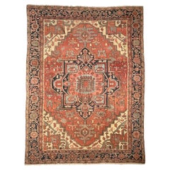 Terracotta Ground with Grassy Green & Ice Blue Serapi-Heriz Rug, c. 1910's