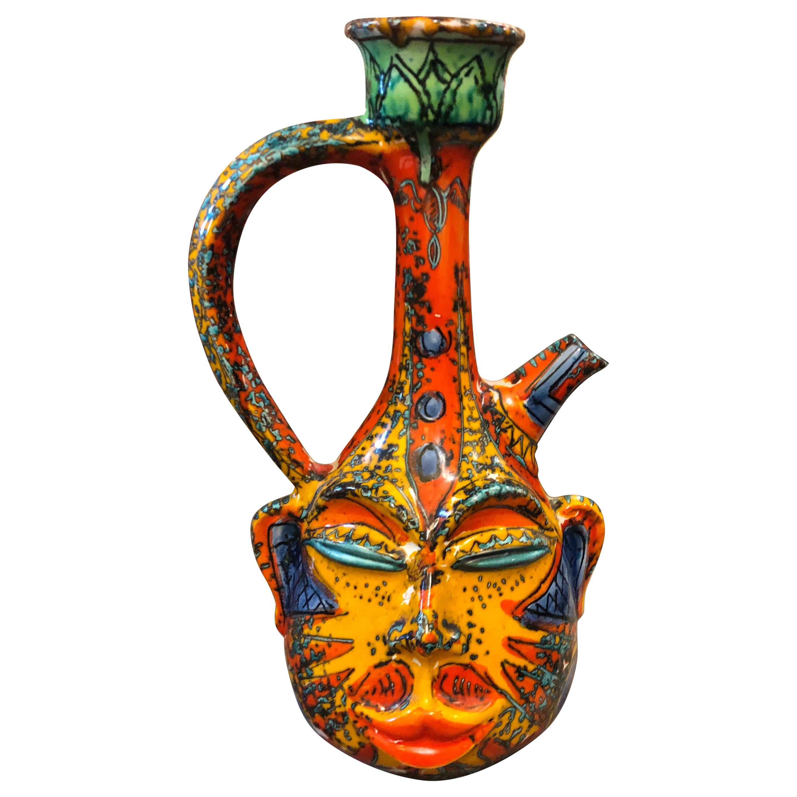 Mid-Century Modern Terracotta Hand-Painted Sicilian Jug, circa 1970