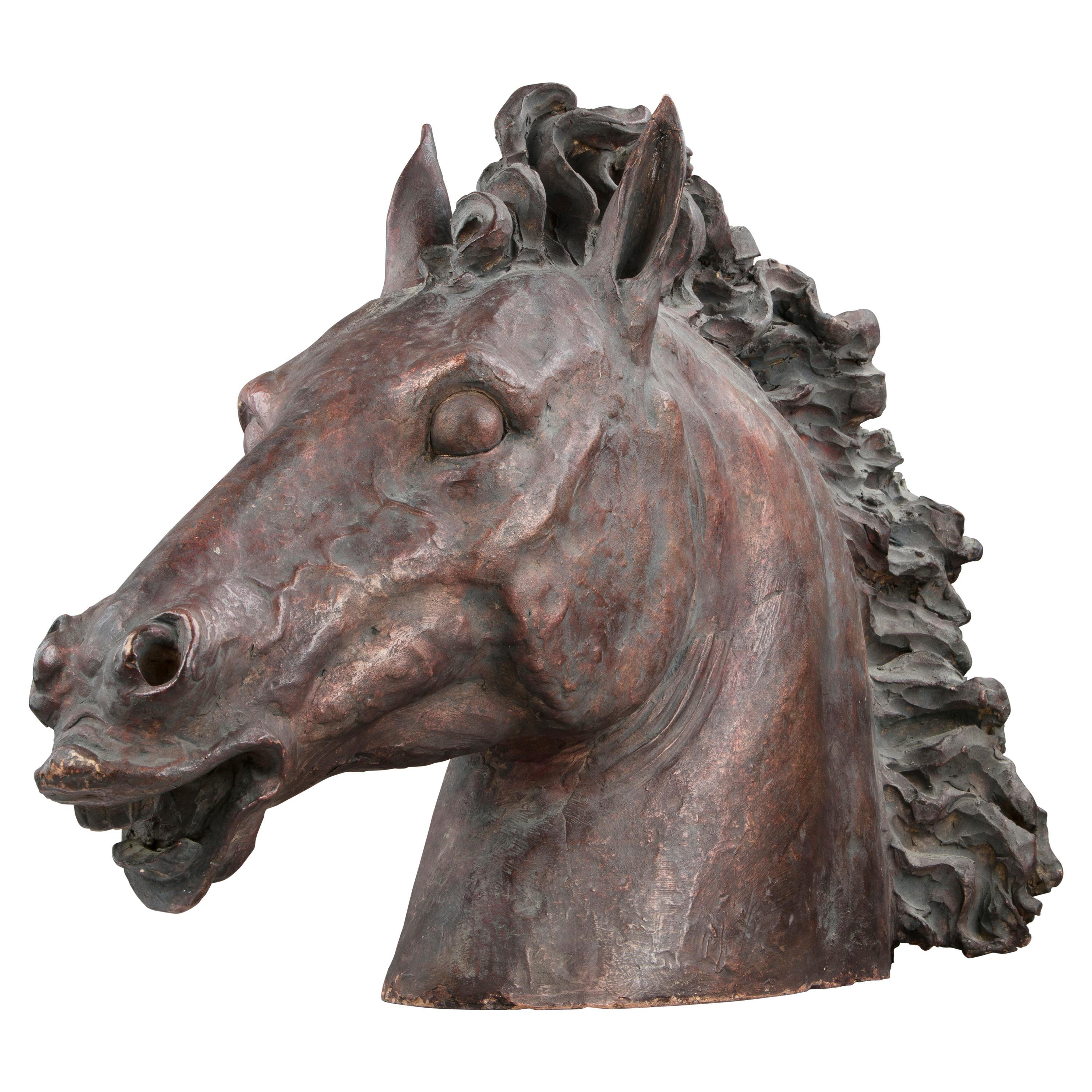 Important French Art Deco Terracotta Horse Head Sculpture at 1stDibs