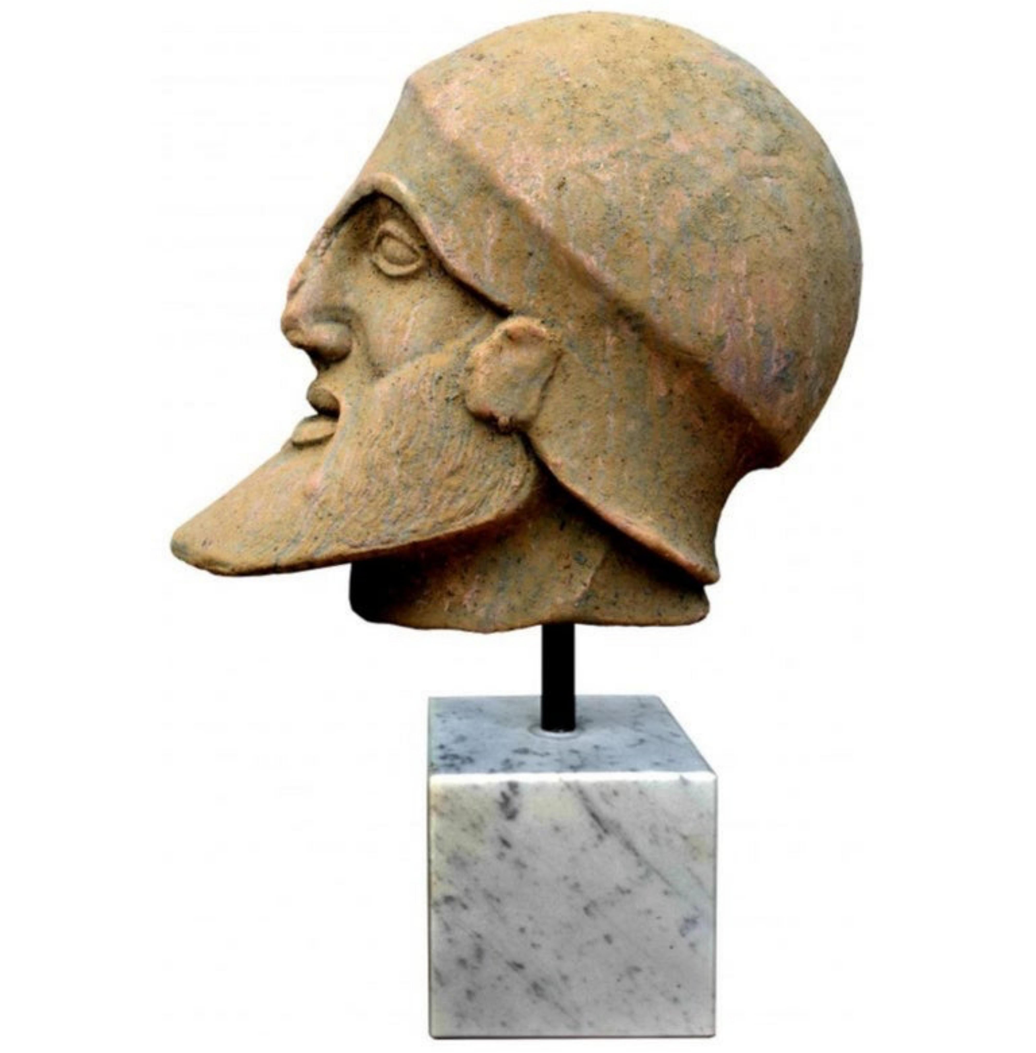 Terrakotta-Kopf des flüchtigen Kriegers der Frontons von Egina aus dem späten 19. Jahrhundert (Handgefertigt) im Angebot