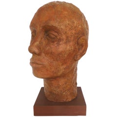 Terracotta Head Sculpture on a Wood Base