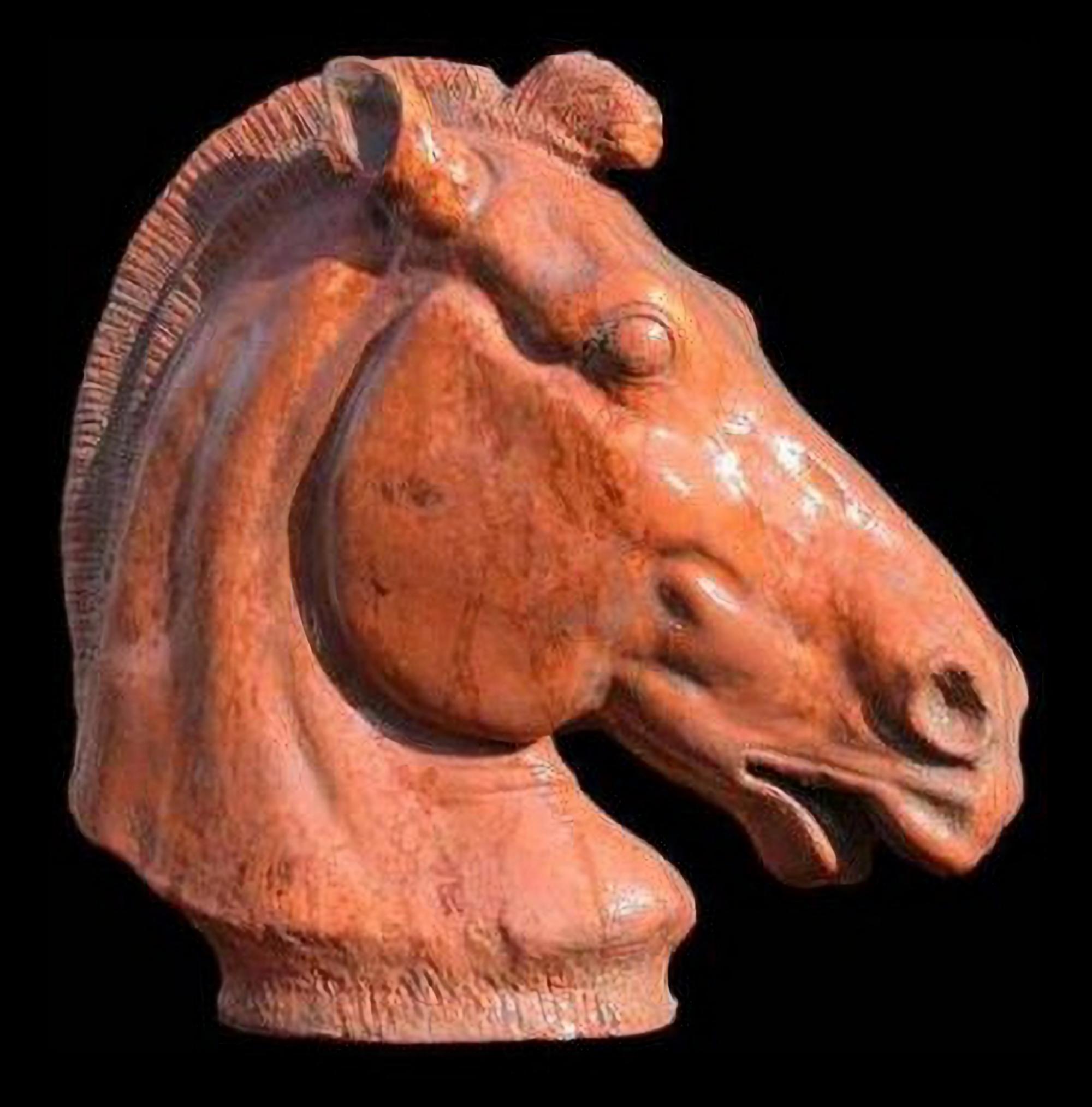 TERRACOTTA HORSE HEAD OF SELENE'S CHARIOT fin du 19ème siècle
Italie
HAUTEUR 25 cm
LARGEUR 31 cm

la déesse de la pleine lune

Sculpteur : Phidias (Phidias), fils de Charmide

Provenant du fronton est du Parthénon, cette sculpture date de 447-432