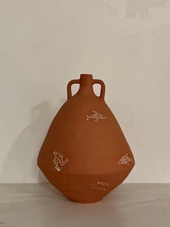 Terracotta Illustrated Vase by Solem Ceramics