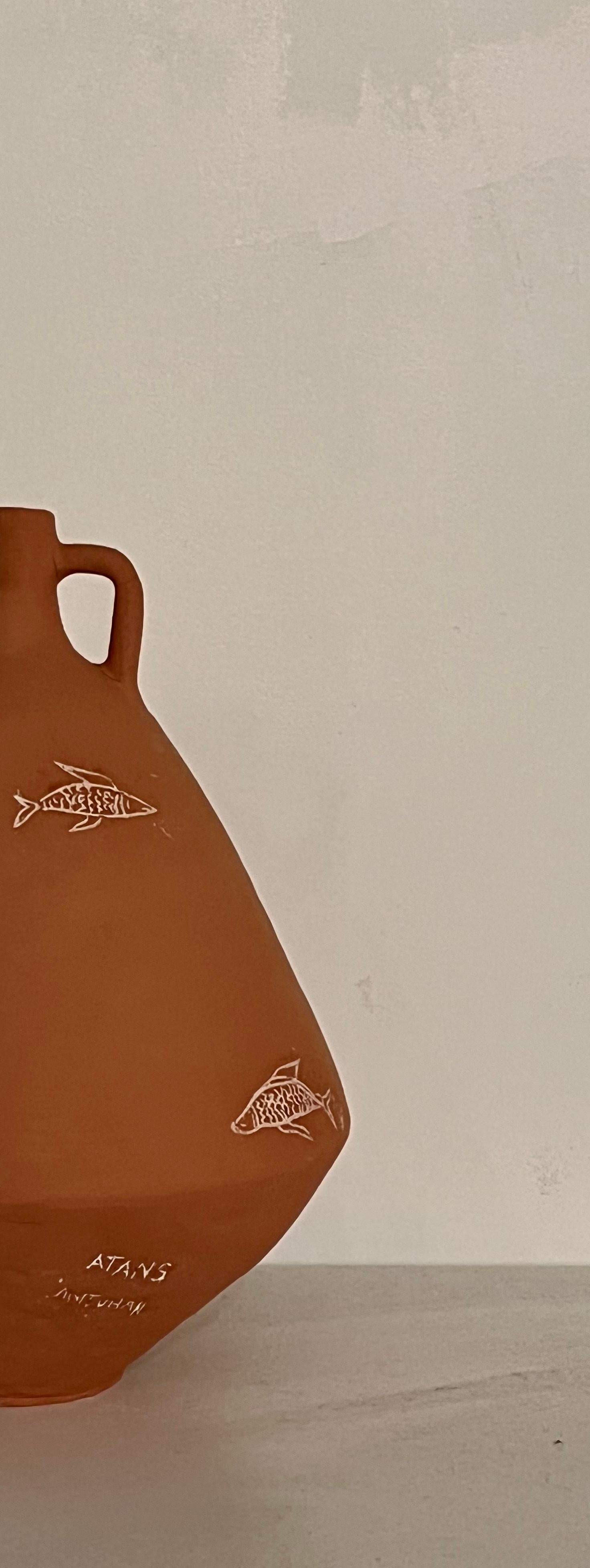Canadian Terracotta Illustrated Vase by Solem Ceramics For Sale