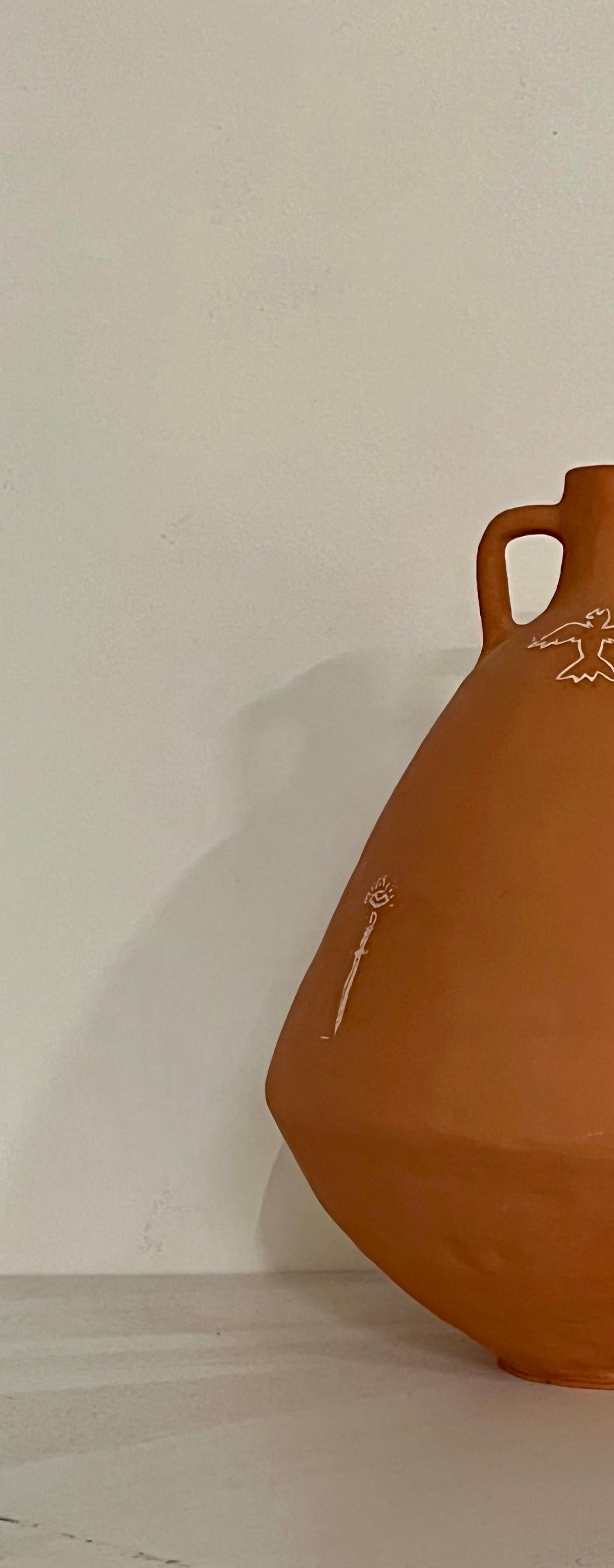 Other Terracotta Illustrated Vase by Solem Ceramics For Sale