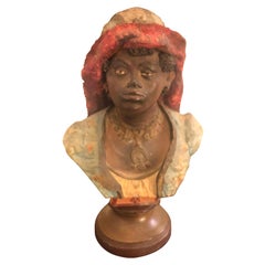 Antique Terracotta Italian Bust of a Young Woman, circa 1900