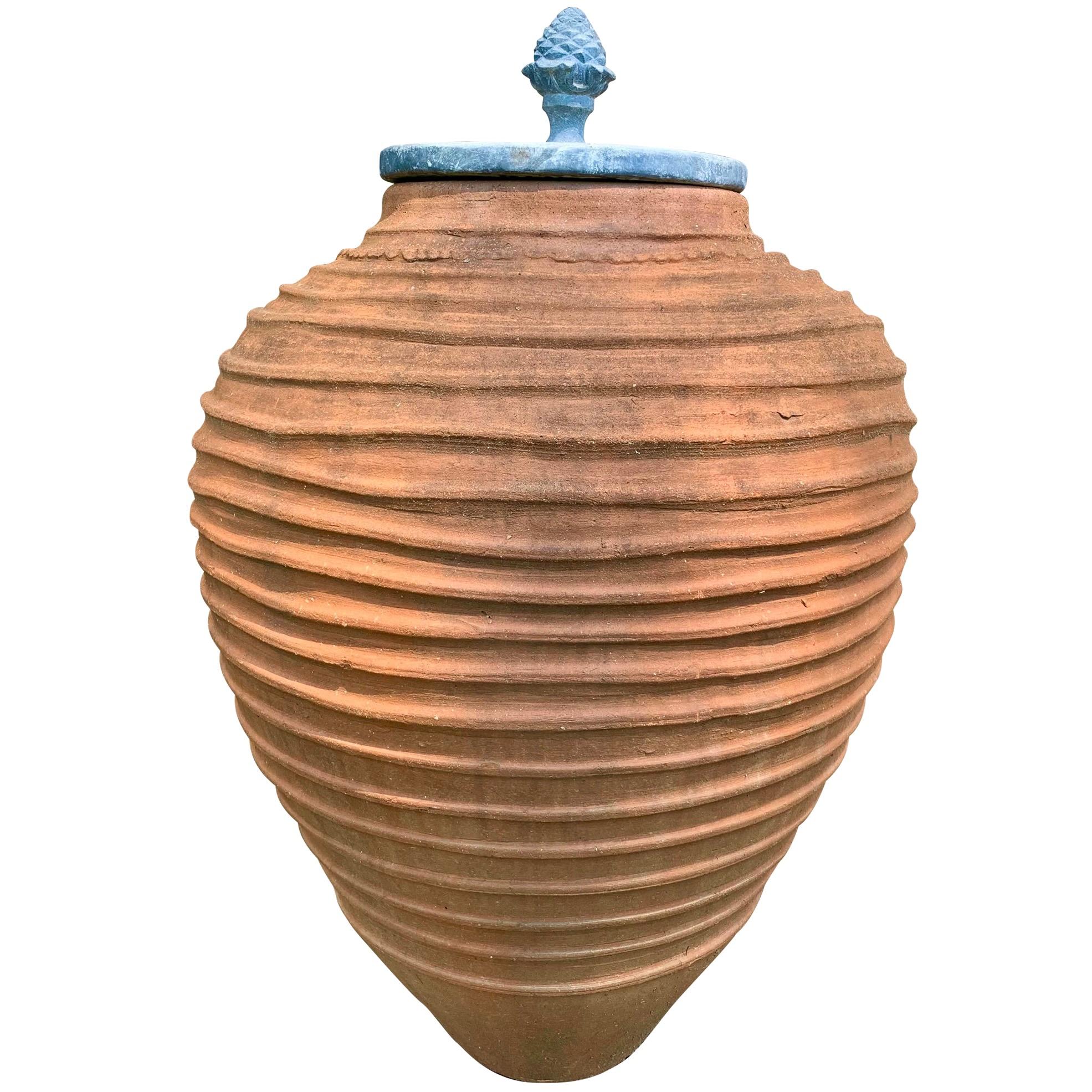 Terracotta Jar Garden Urn With An Ornamental Lead Lid