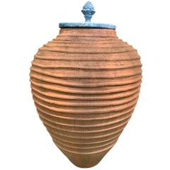 Terracotta Jar Garden Urn With An Ornamental Lead Lid