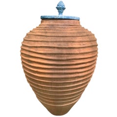 Vintage Terracotta Jar Garden Urn With An Ornamental Lead Lid