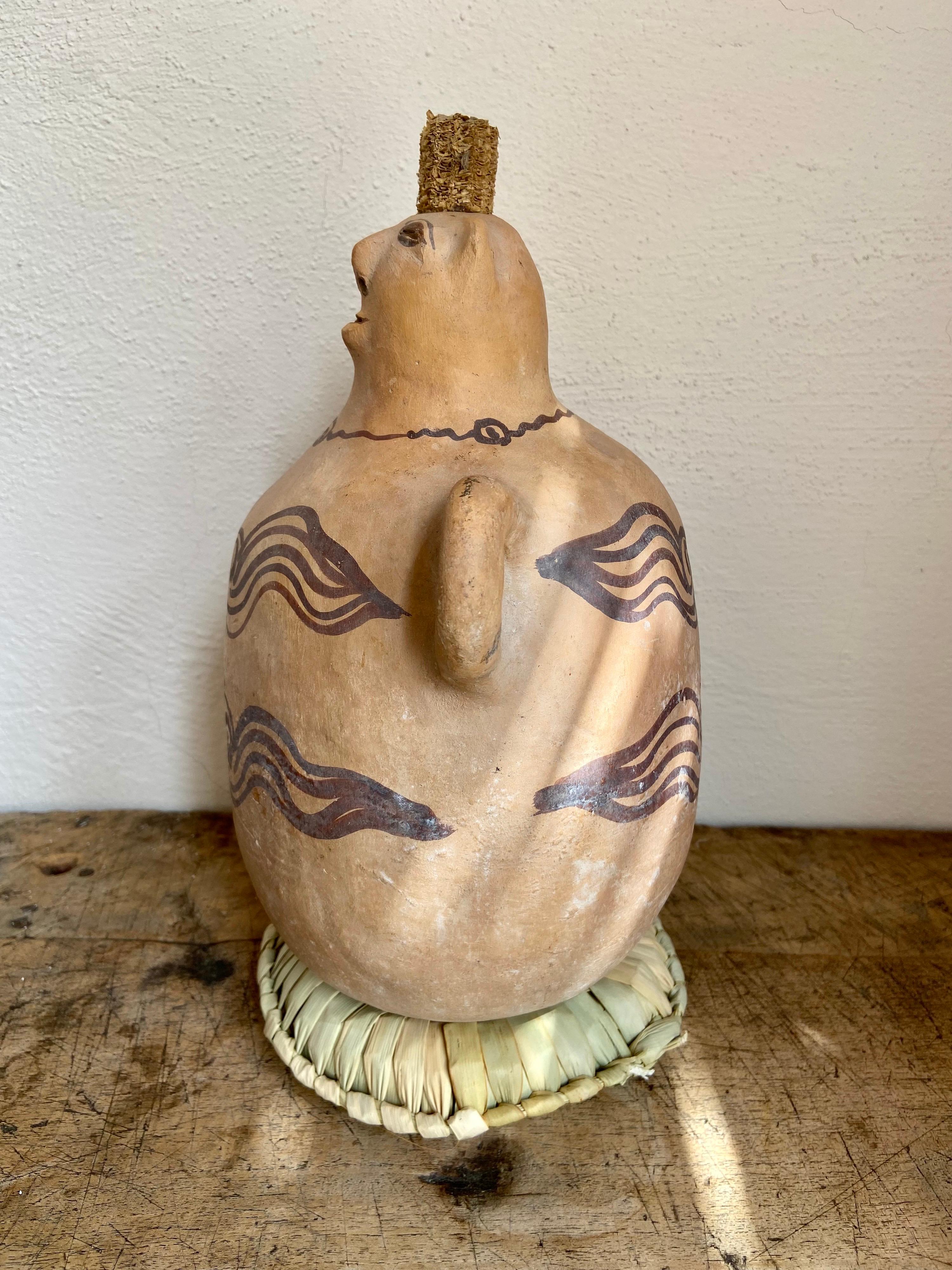 Fired Terracotta Jug From Mexico, Circa 1970's