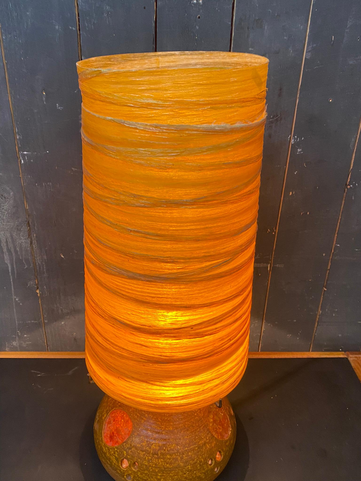 Mid-Century Modern Terracotta Lamp and its Original Lampshade in Colored Resin, Also with Interior For Sale