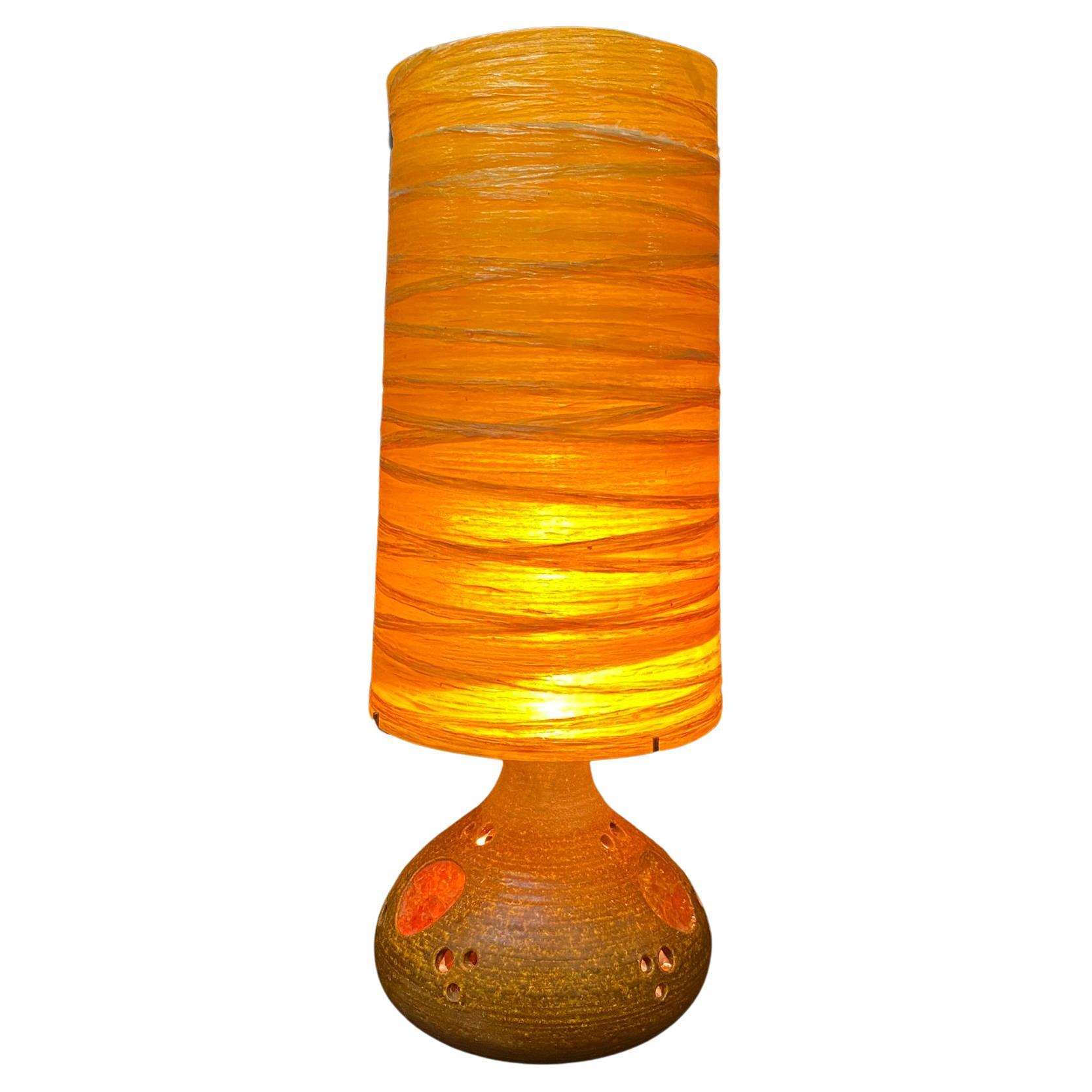Terracotta Lamp and its Original Lampshade in Colored Resin, Also with Interior For Sale