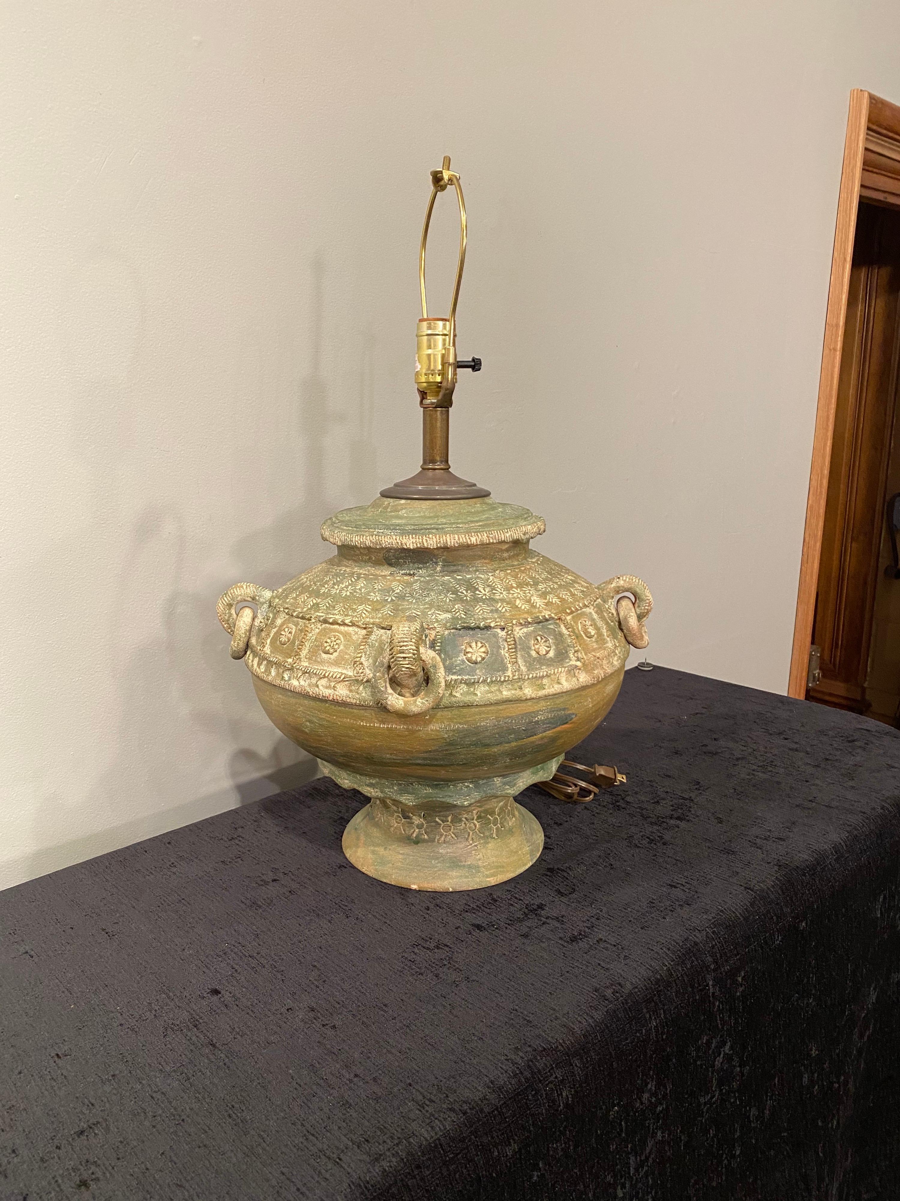 Terracotta lamp.