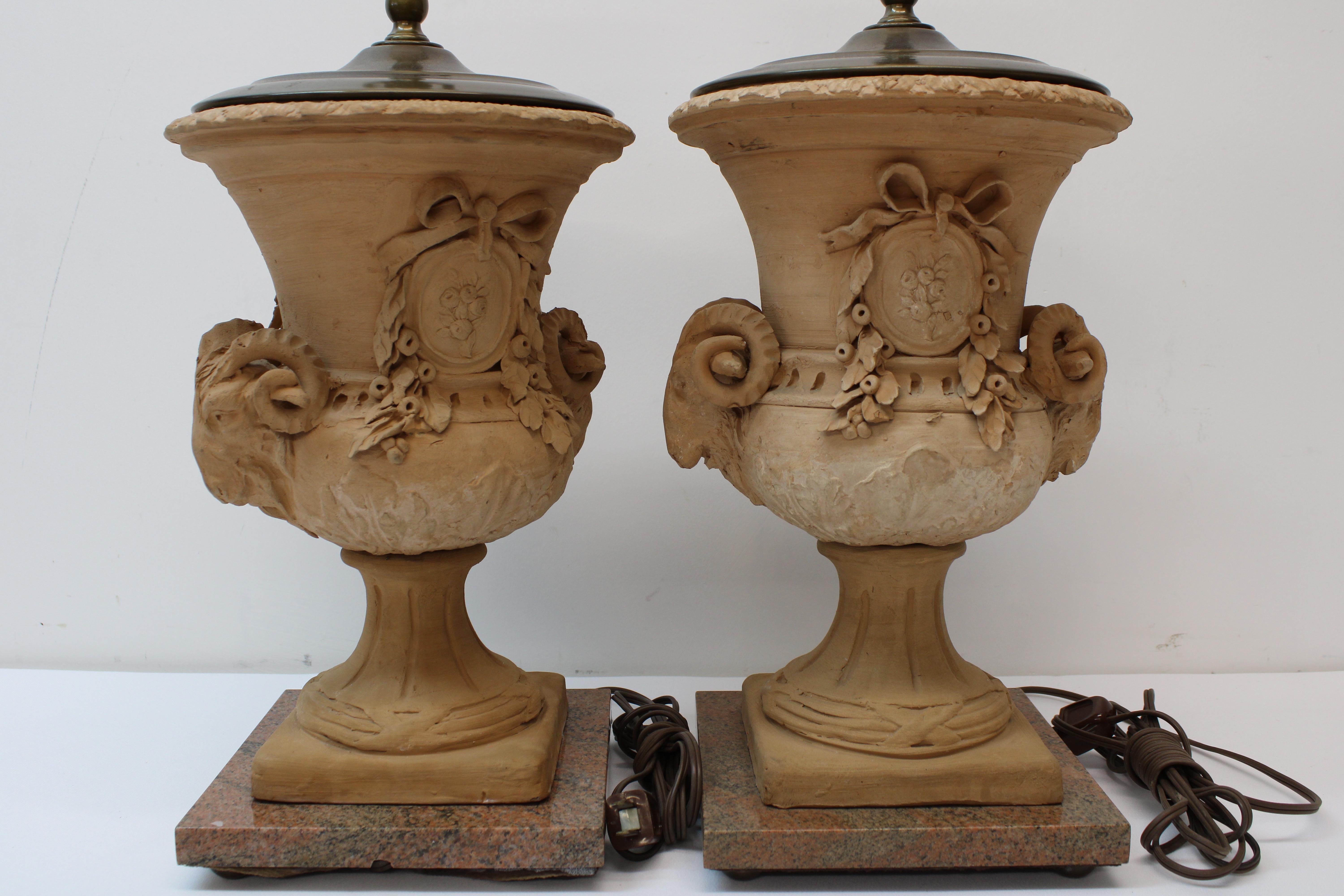 Terracotta Lamps w/ Marble Bases 2