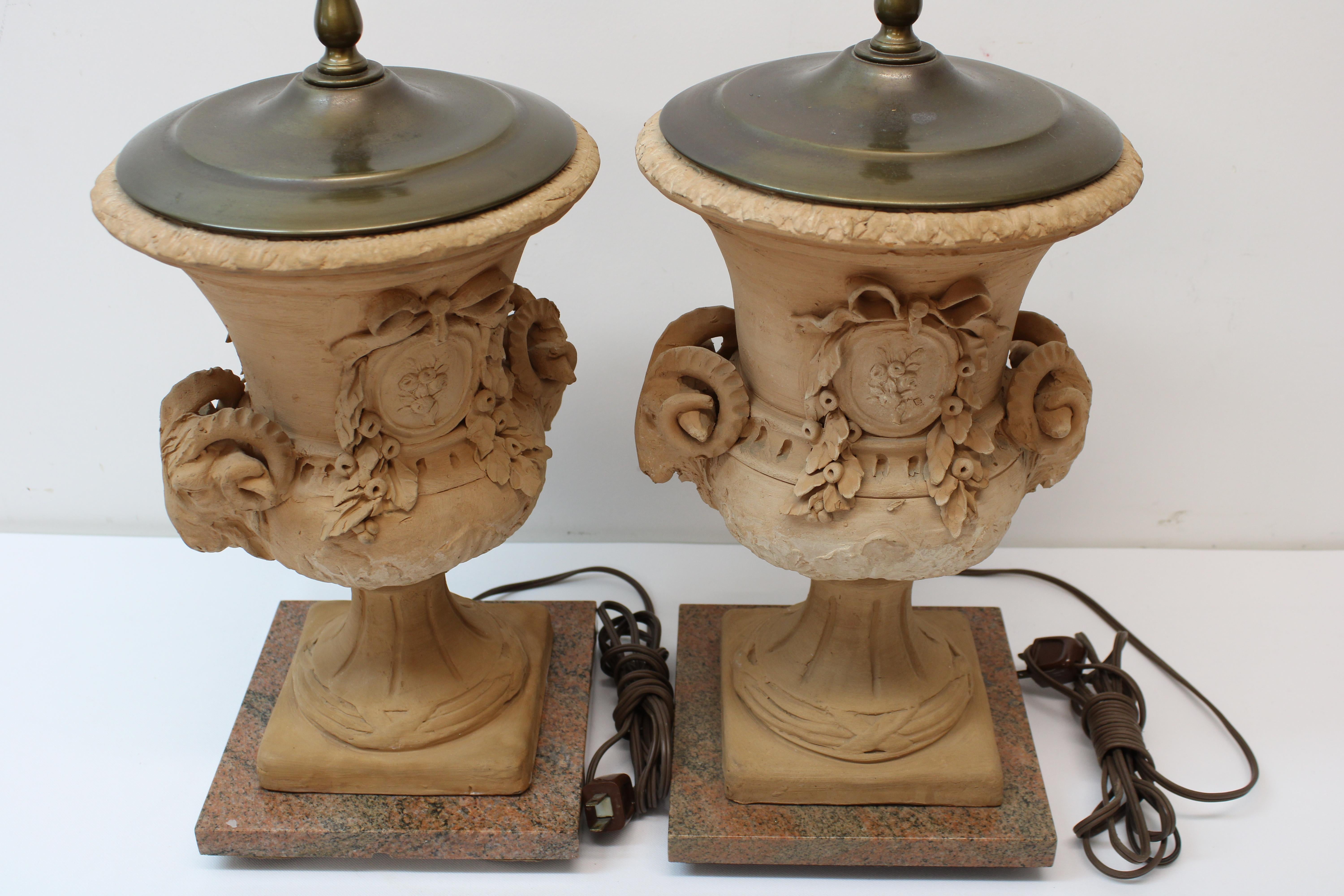 Terracotta Lamps w/ Marble Bases 3