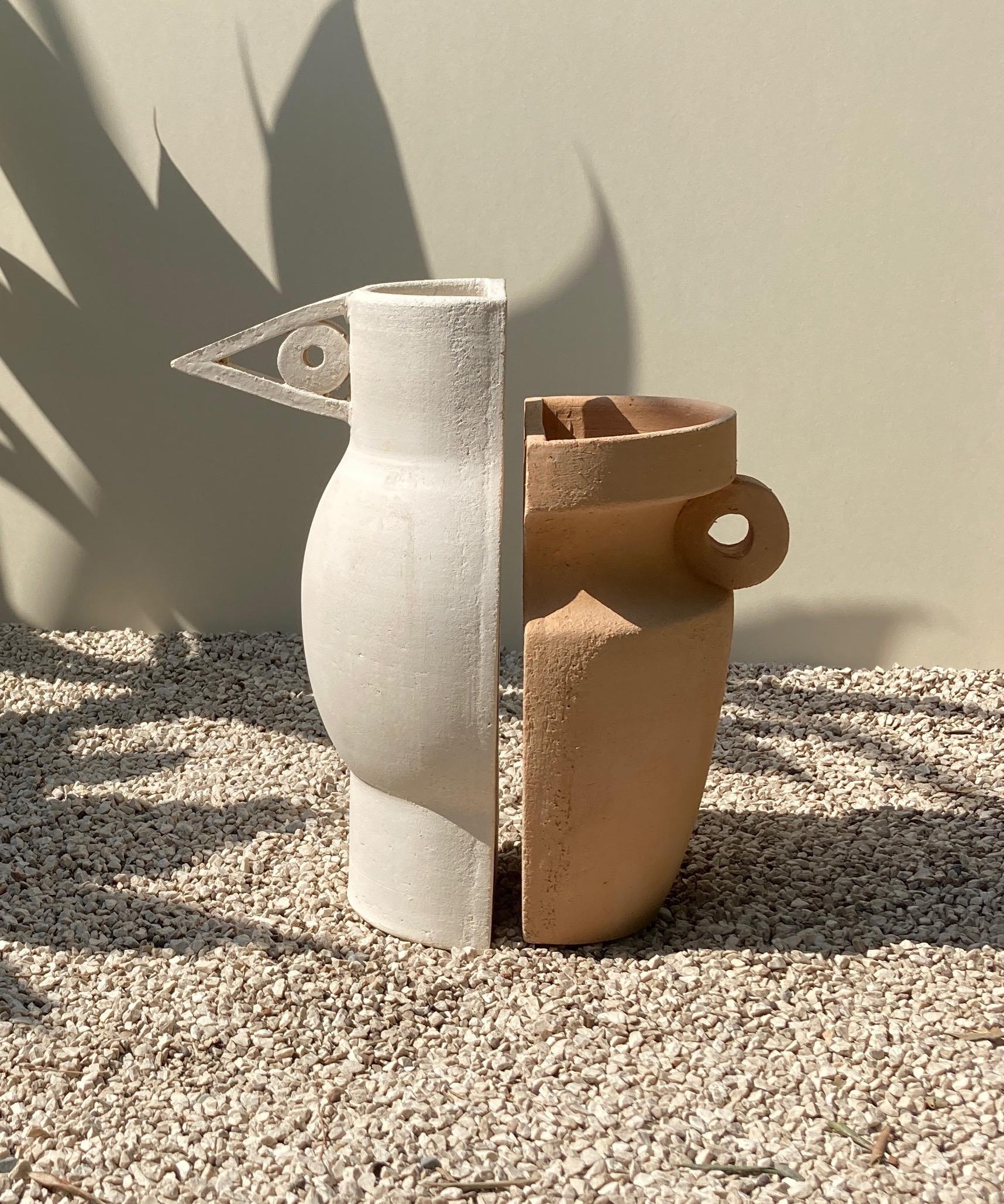 Hand-Crafted Terracotta Les Inseparables Flower Vase by Lea Ginac For Sale