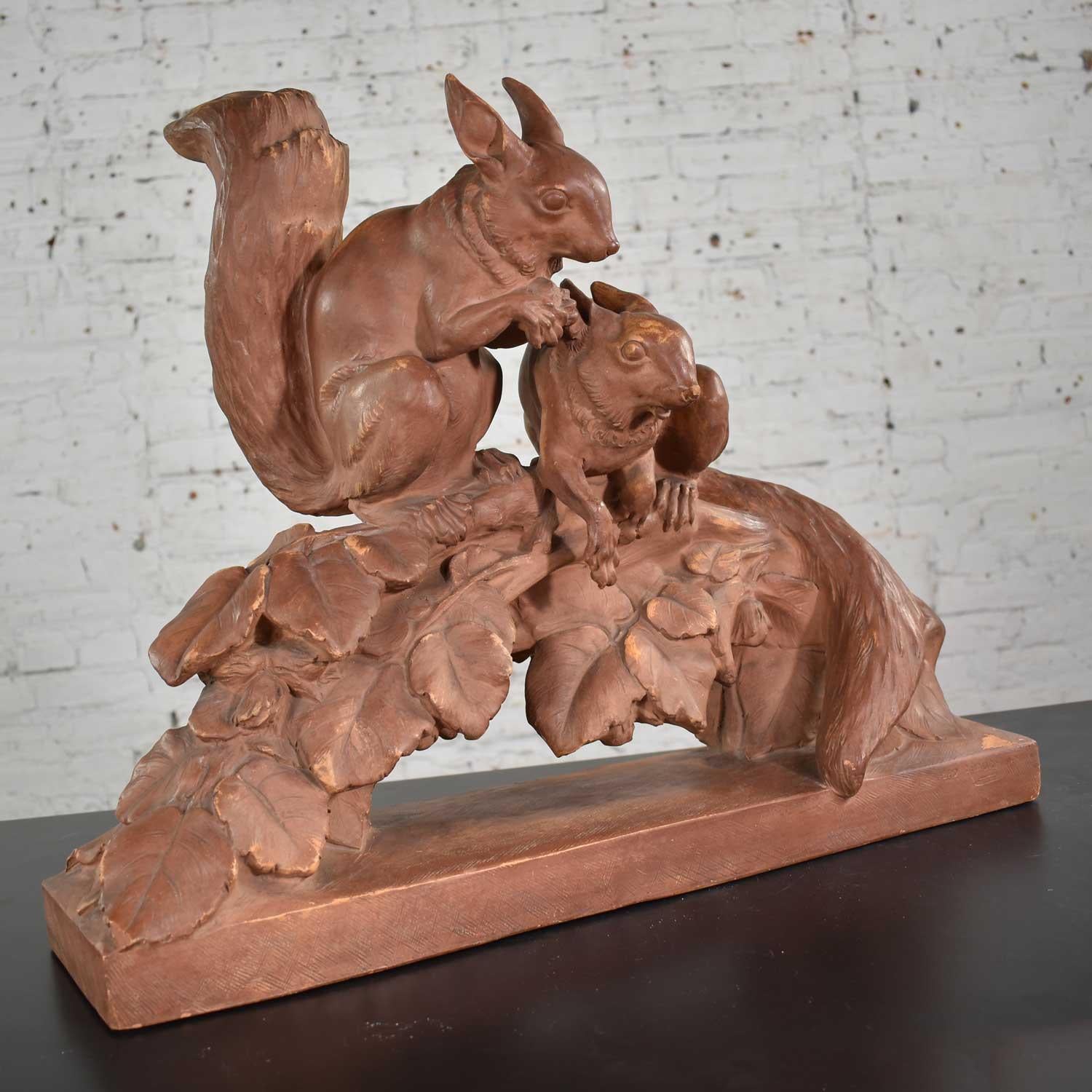 French Terracotta Life-Size Squirrel Sculpture by Leo Amaury & Stamped R D’Arly France For Sale