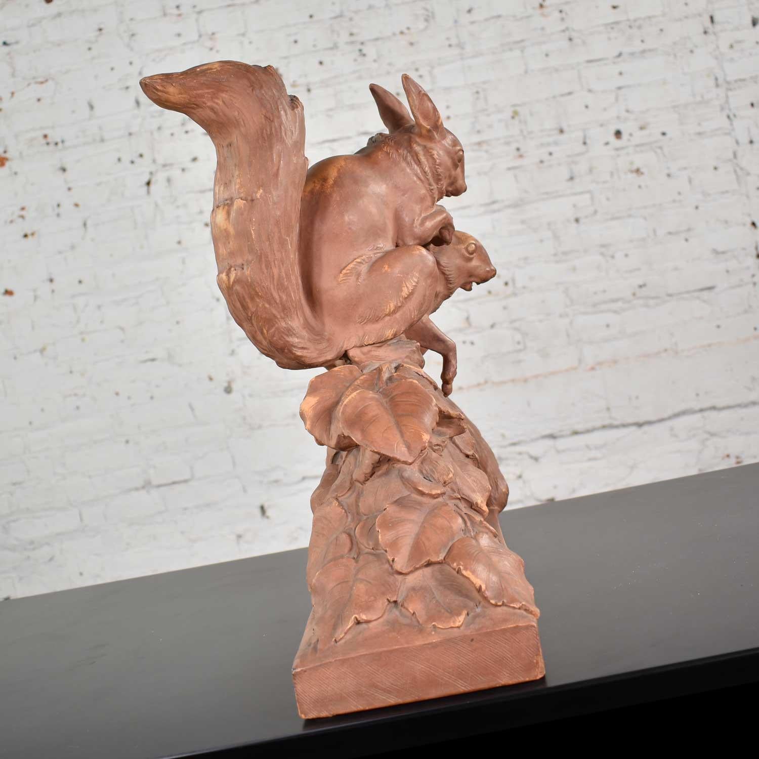 Terracotta Life-Size Squirrel Sculpture by Leo Amaury & Stamped R D’Arly France In Good Condition For Sale In Topeka, KS