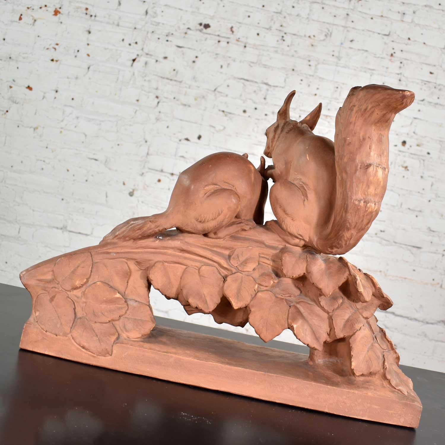 Terracotta Life-Size Squirrel Sculpture by Leo Amaury & Stamped R D’Arly France For Sale 1