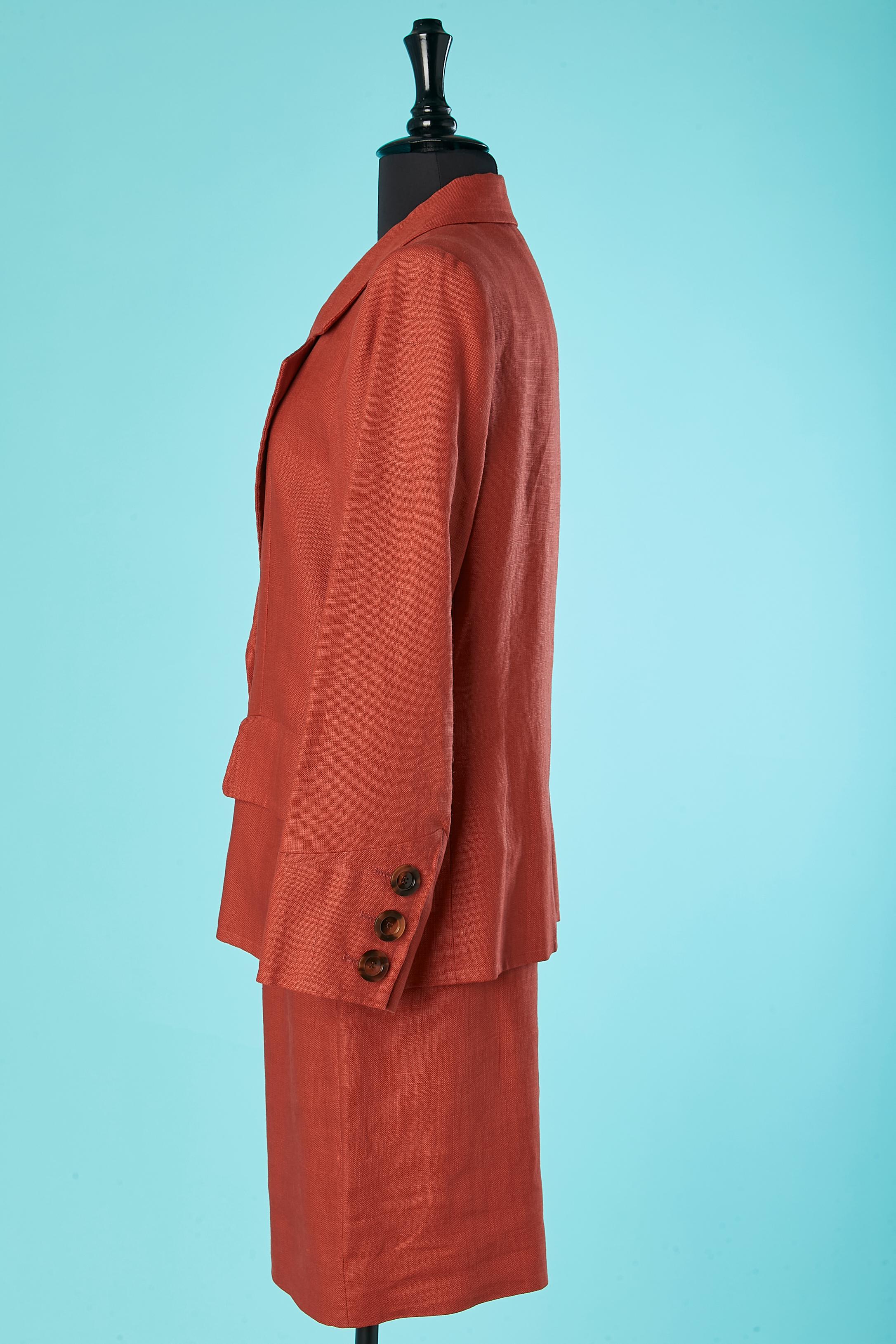 Women's Terracotta linen skirt-suit Yves Saint Laurent Rive Gauche SS 1994 For Sale